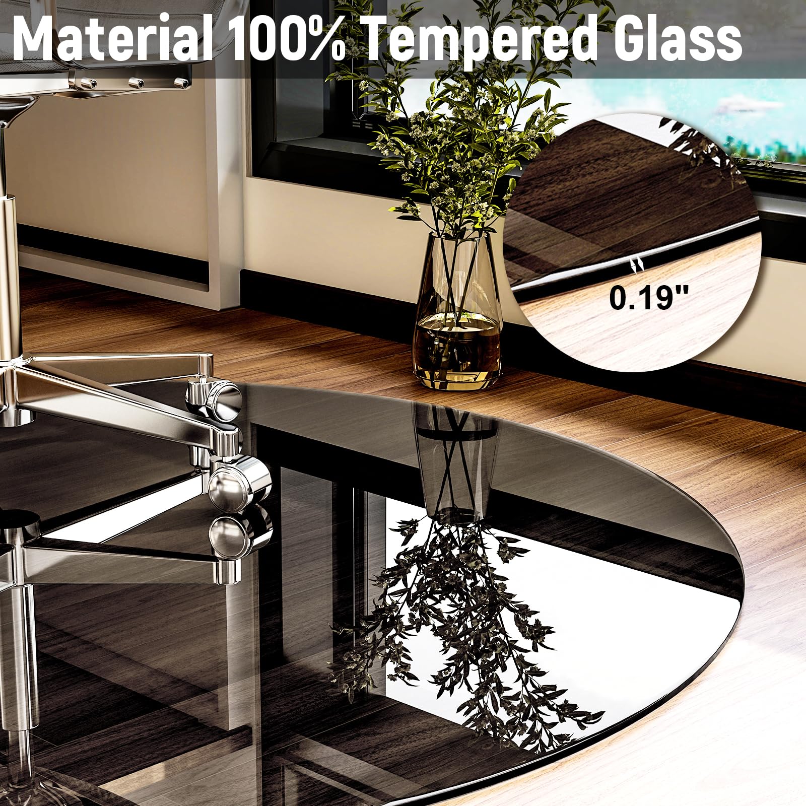 46" x 46" Round Tempered Glass Chair Mat for Carpet & Hardwood