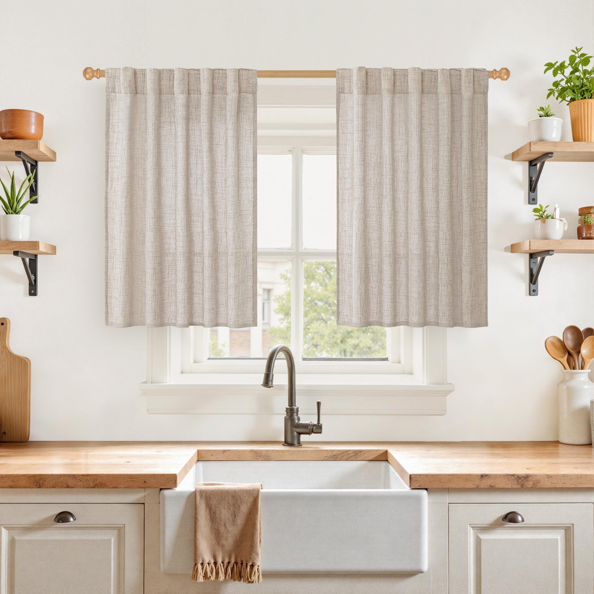 Linen Kitchen Curtains 36 Inches Long for Over Sink (2 Count)