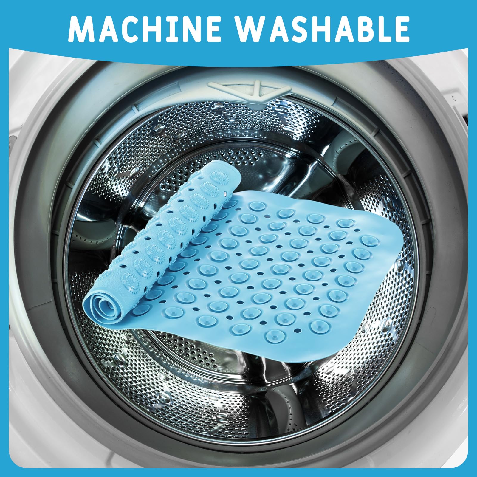 6 Pcs Non Slip Bath Mats 27.6x14.2 Inches TPE Bathtub Mats with Suction Cups Drain Holes Textured Surface Anti Slip Shower Pad for Bathroom Tub Adults Elderly Home Hotel (6 Count)