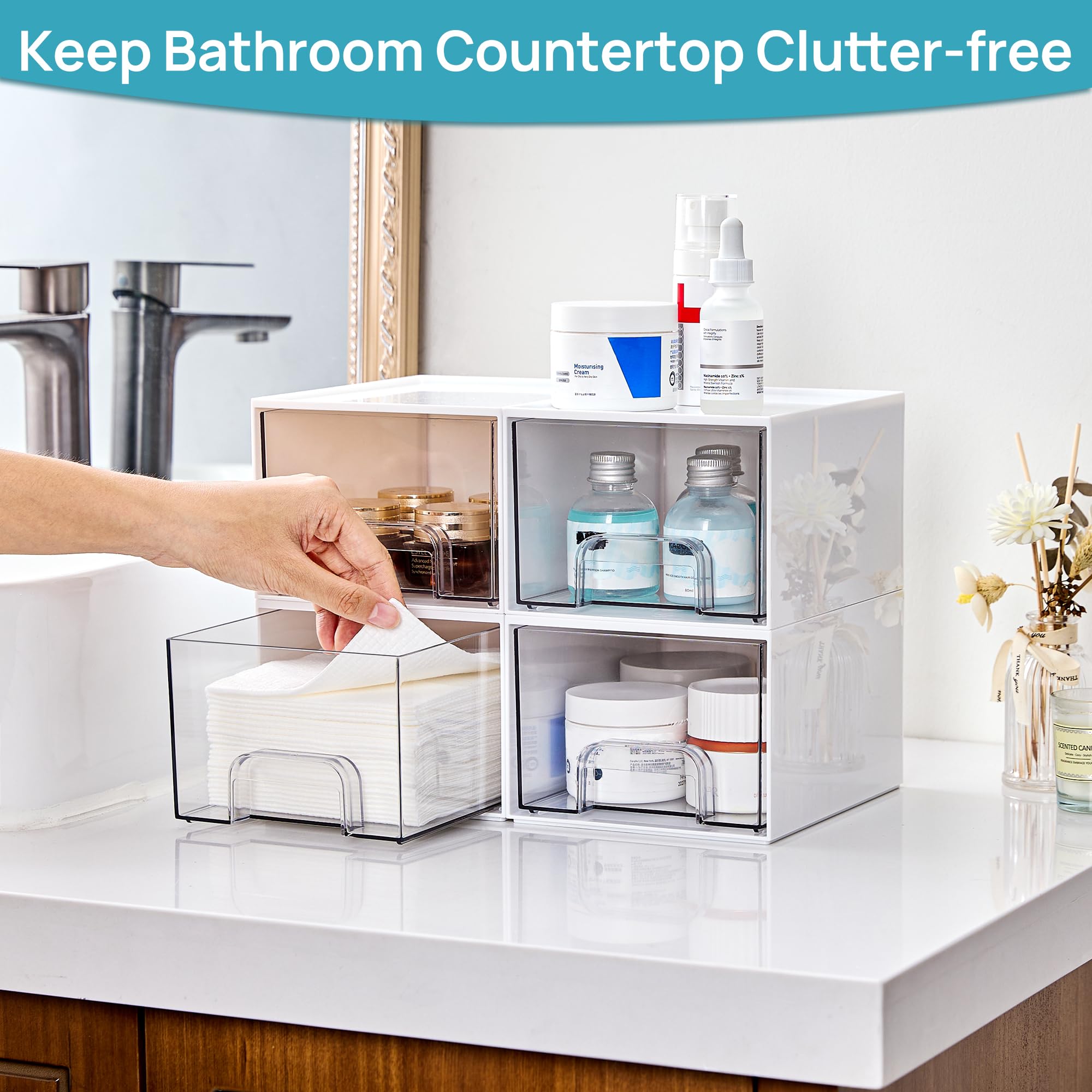 4 Pack Small Stackable Storage Drawers (4 Count)