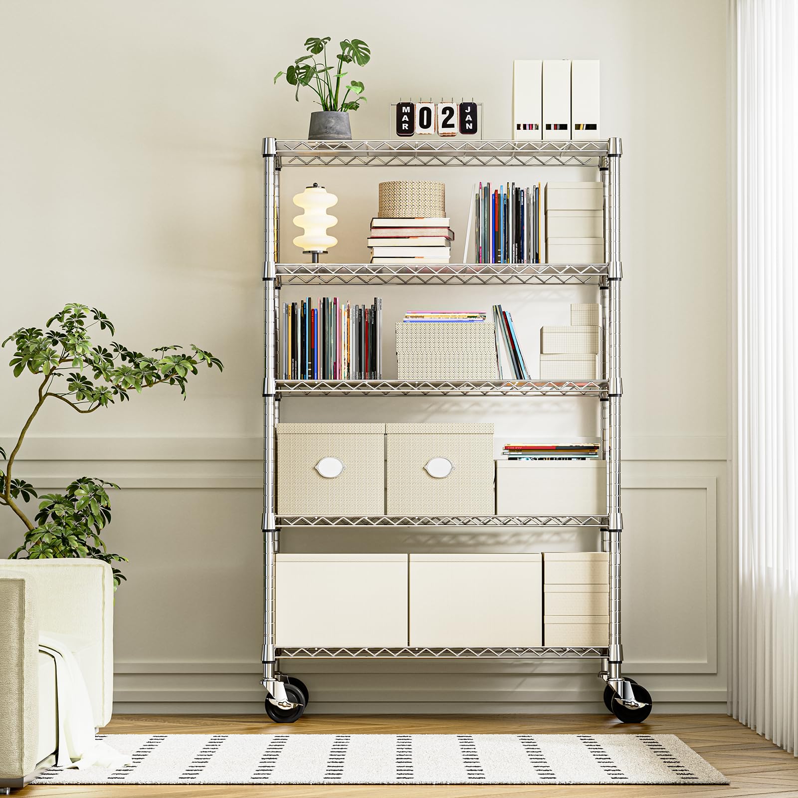 5 Tier Storage Shelving Unit with Wheels (5 Count)