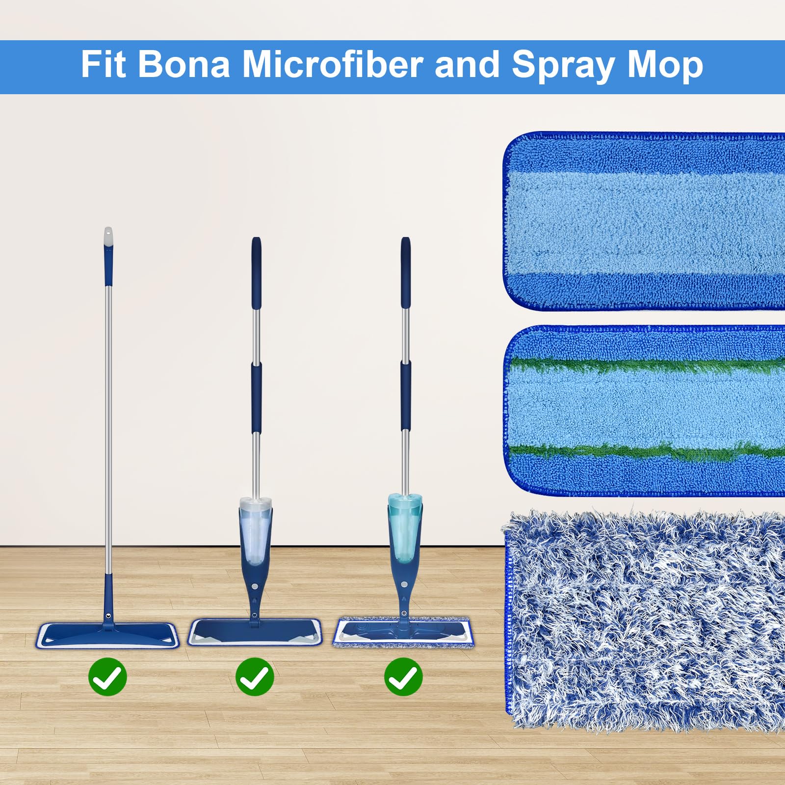 8 Pack Microfiber Cleaning Pad for Bona Mop Hardwood & Hard Surface Floors Dry and Wet Floor Cleaning (8 Count)