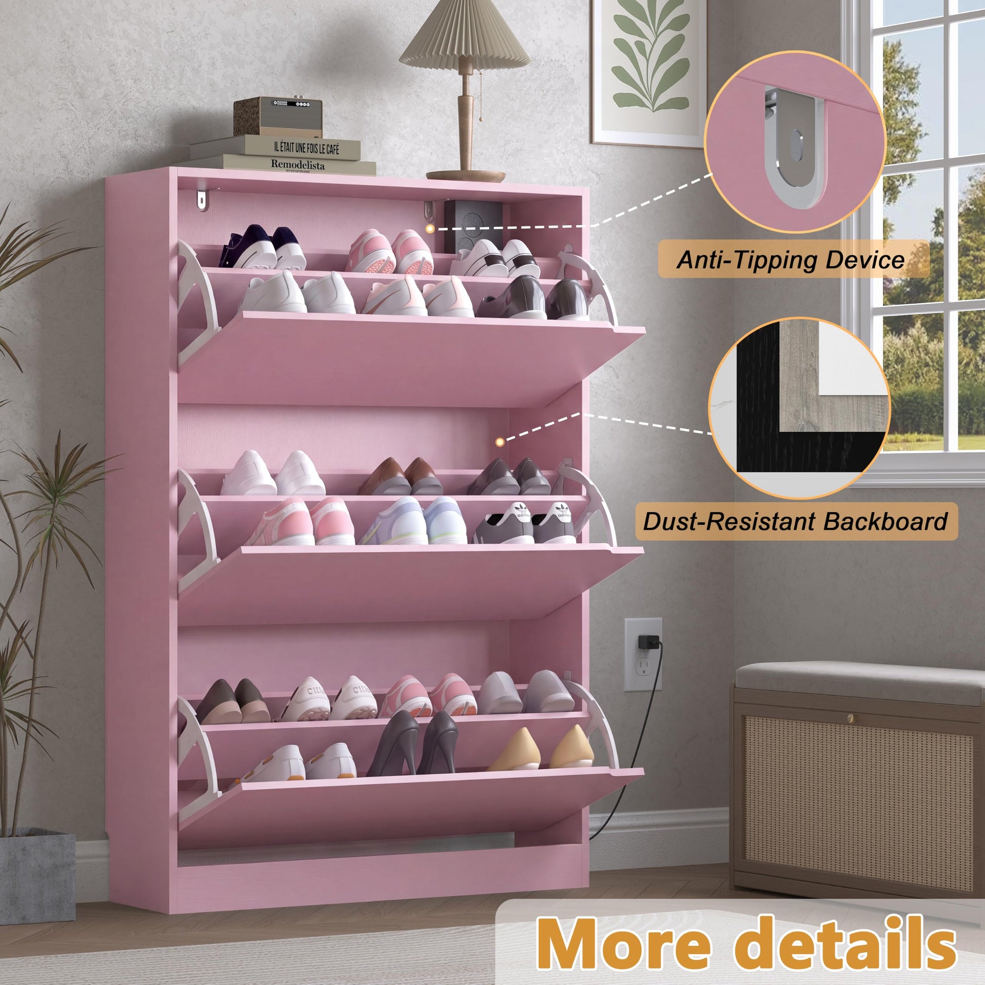 Shoe Cabinet with Odor Control and Back Panels