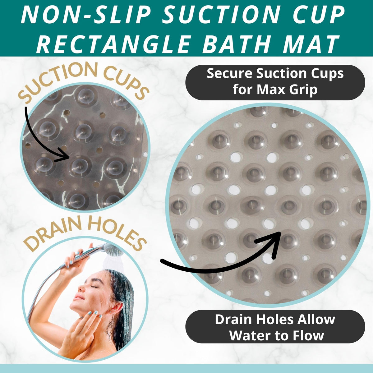 Non Slip Bath & Shower Mat 40x16 Extra Long