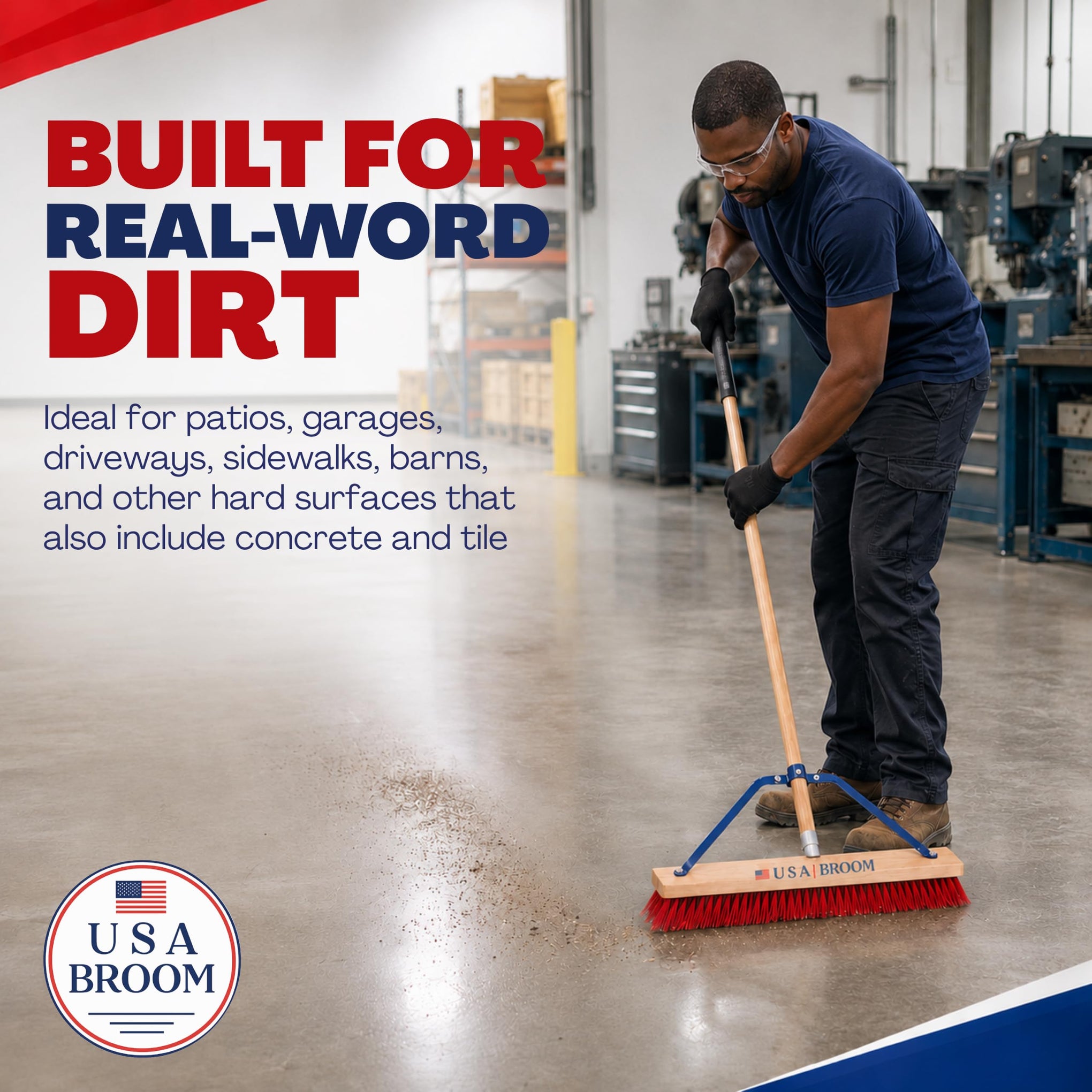 2-Pack - 24" Everyday Sweep Indoor/Outdoor Push Broom with 60" Handle. Ideal for Garages & Shops. Durable American Made Steel Brackets-All Stainless Steel Hardware. No Plastic. 100% USA Made (2 Count)