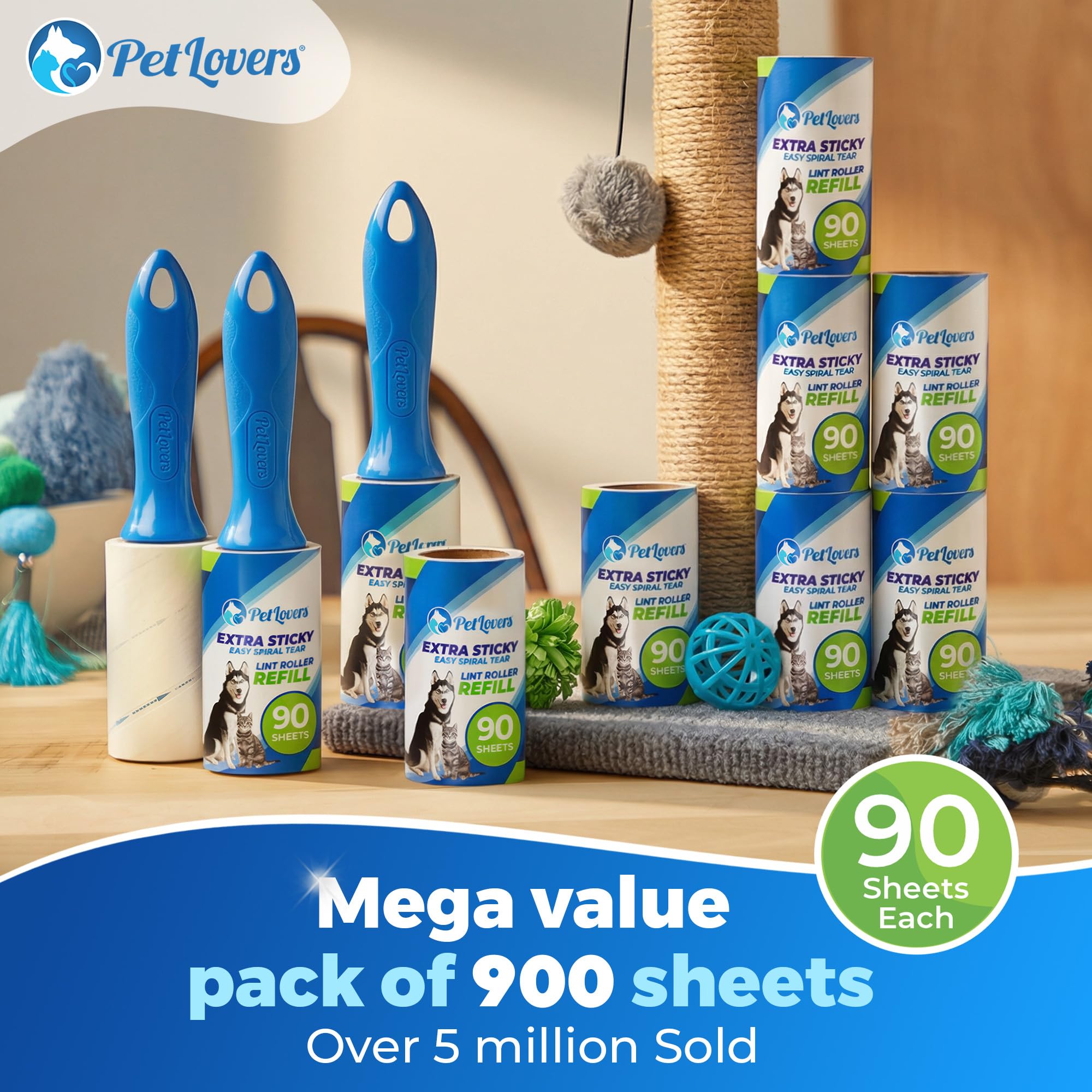 Extra Sticky Lint Roller Mega Value Set 900 Sheets for Pet Hair Removal and Clothes (900 Count)