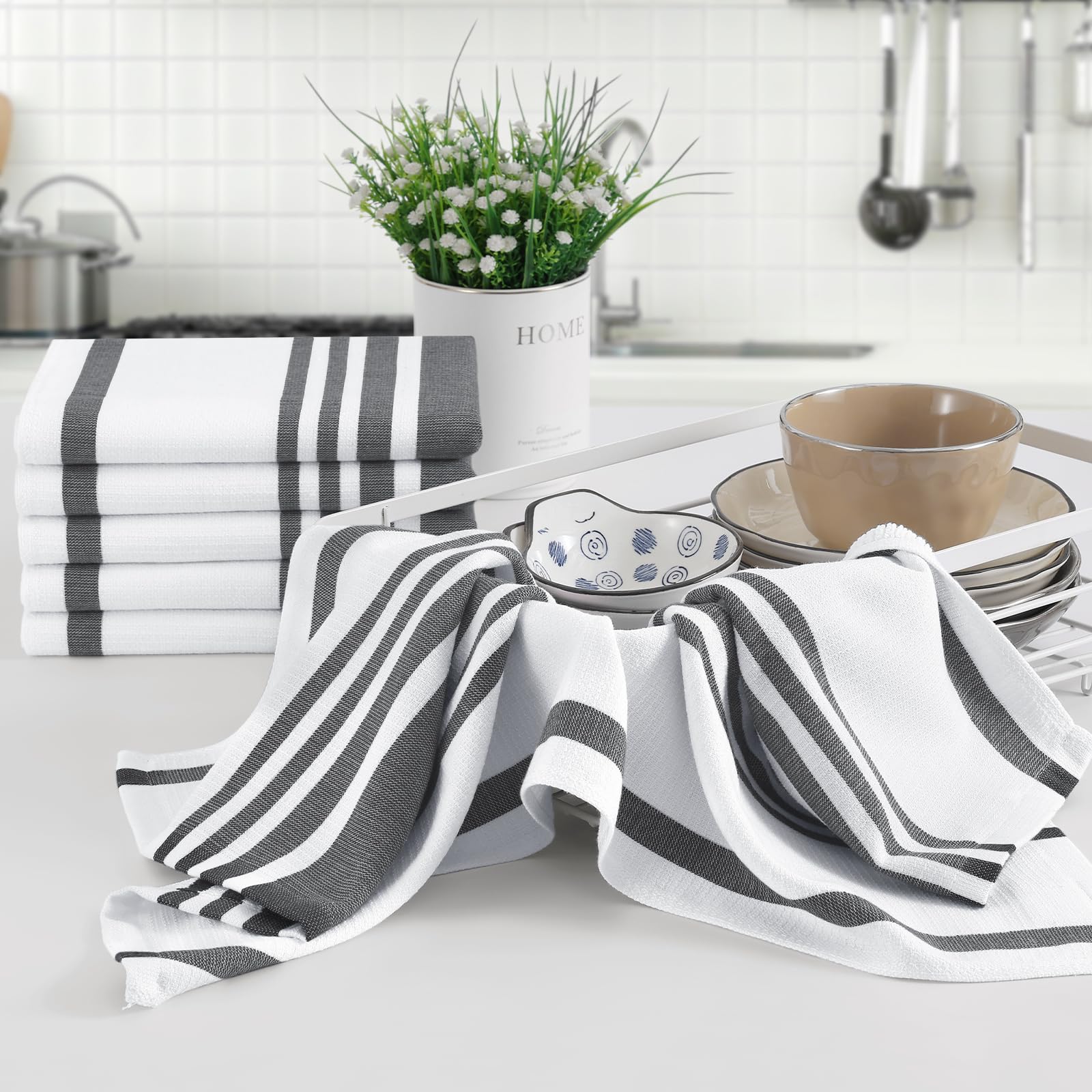 Premium Cotton Stripe Kitchen Towels 8 Pack (8 Count)