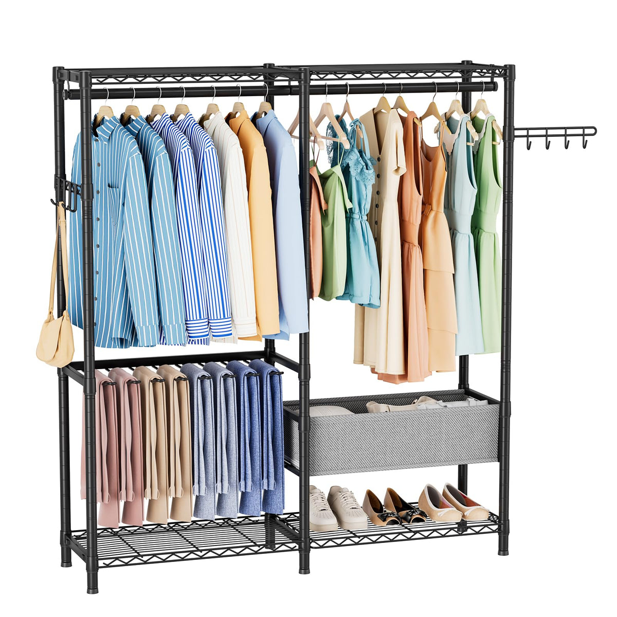 Heavy Duty Clothes Rack Metal Wardrobe with Adjustable Wire Shelves