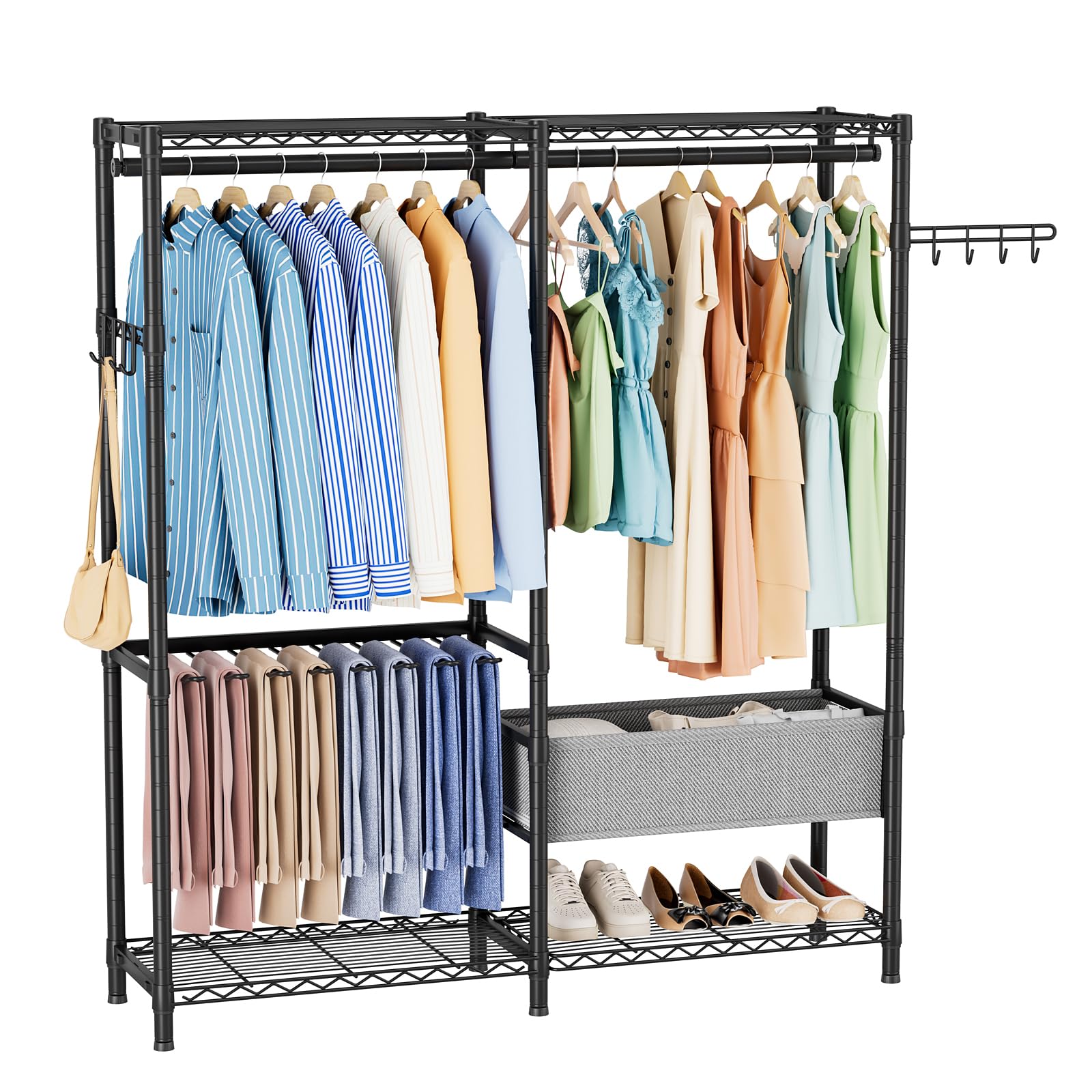 Heavy Duty Clothes Rack Metal Wardrobe with Adjustable Wire Shelves