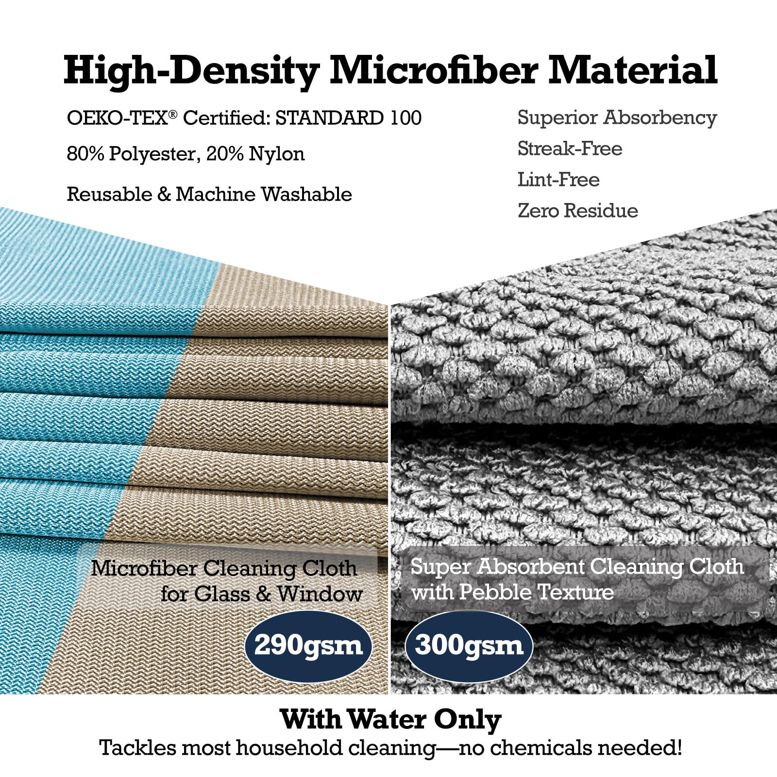 3 Pack Microfiber Glass Cleaning Cloths for Windows & Mirrors (3 Count)