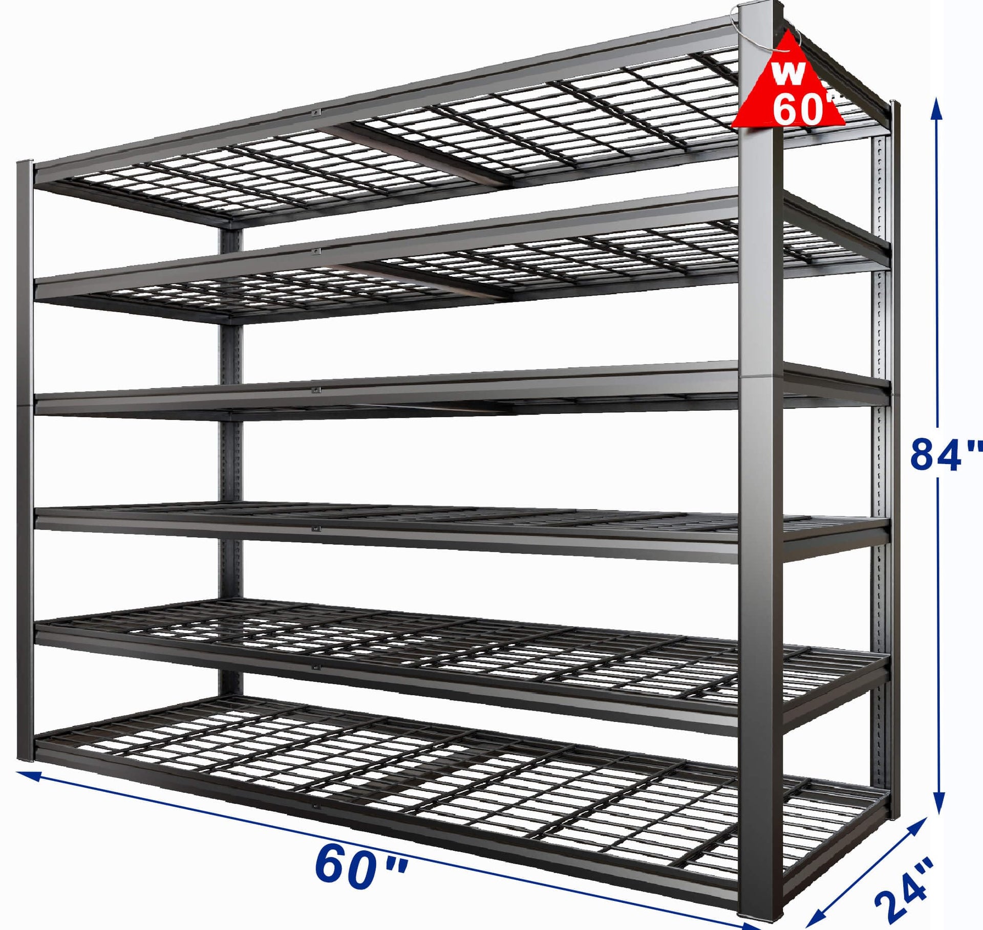 60" Wide Heavy Duty Garage Shelving Adjustable 6 Tier Garage Storage Shelves 3900LBS Metal Shelving Unit Industrial Utility Shelf