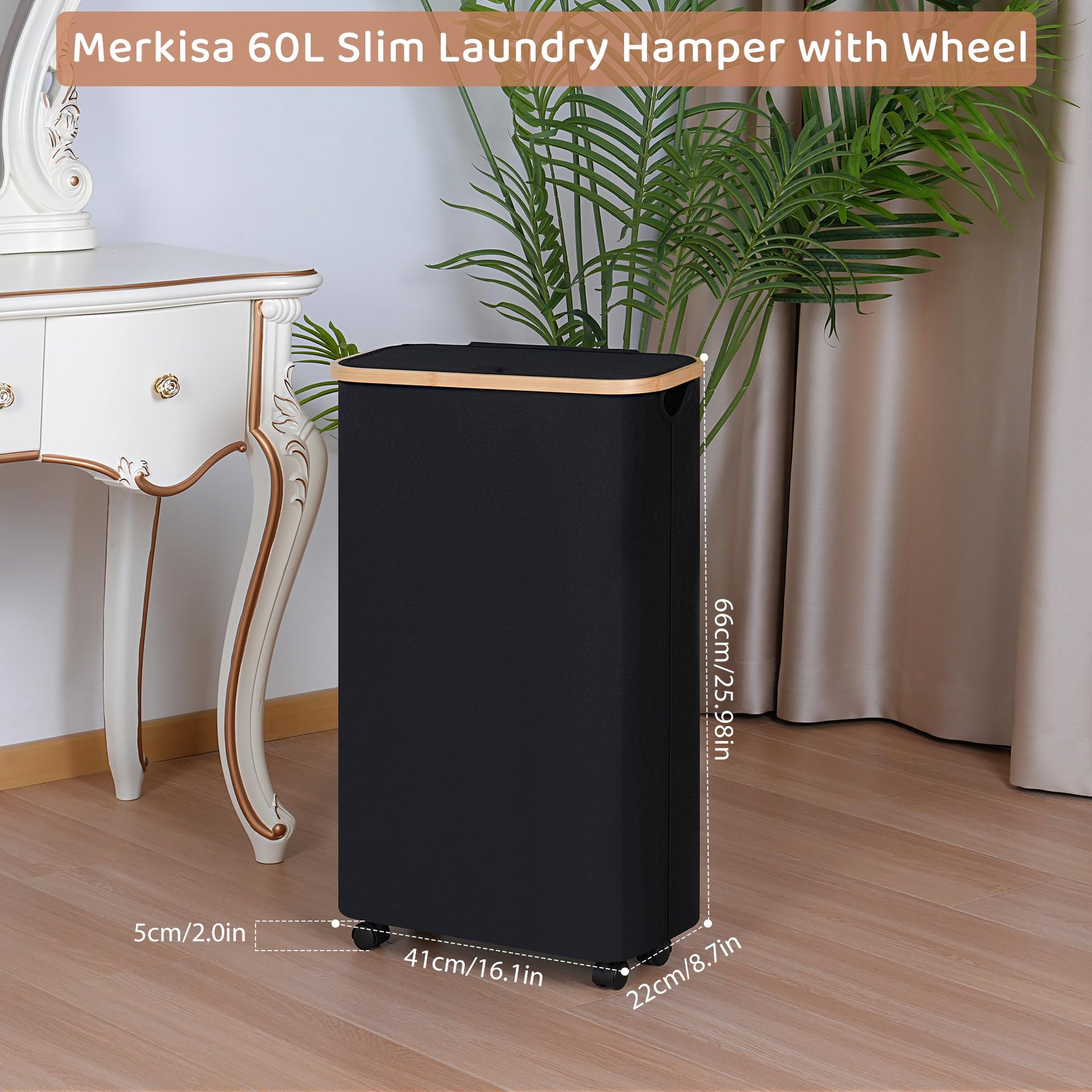 Slim Laundry Basket with Wheels