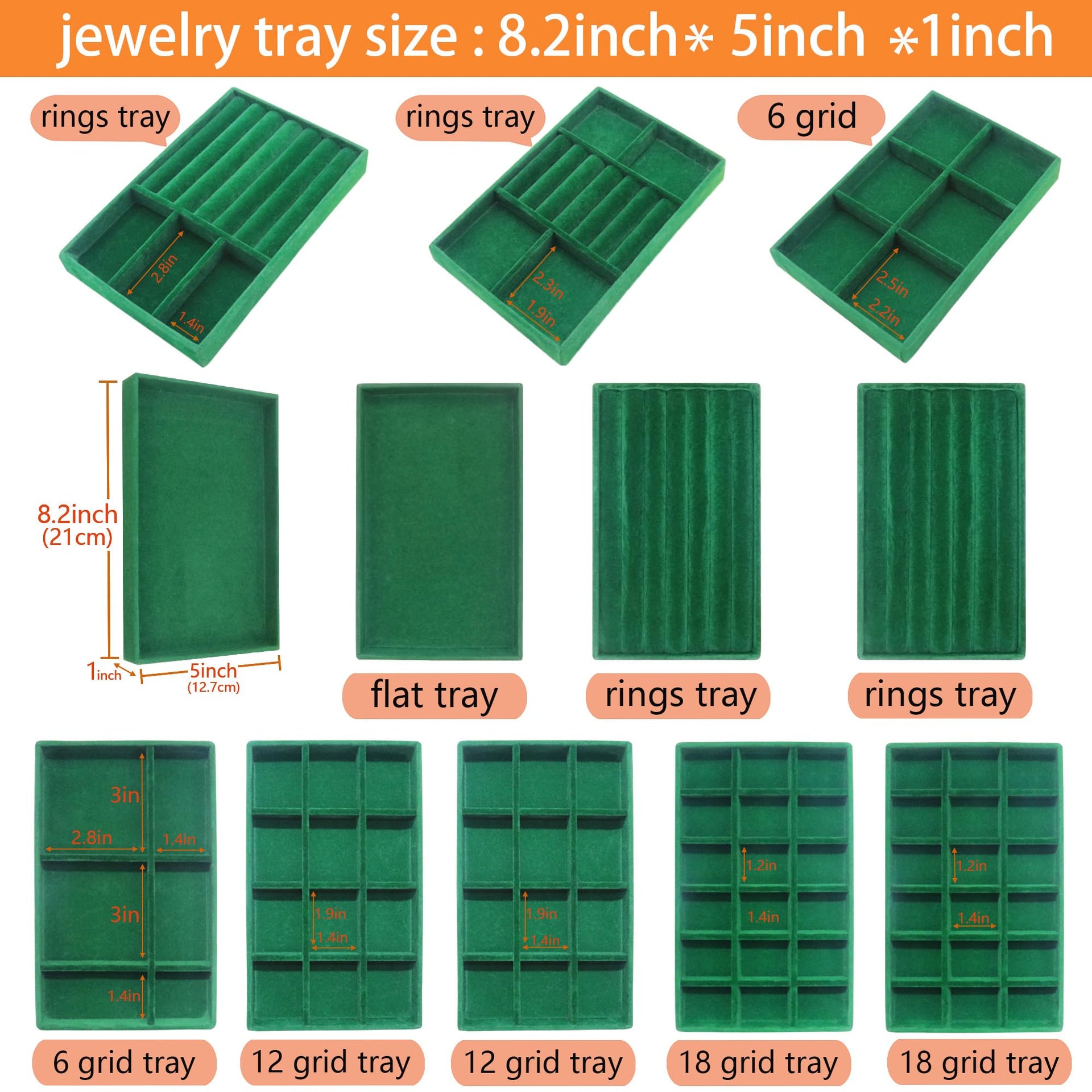 Velvet Jewelry Tray 12 Set Stackable Jewelry Organizer Trays for Drawers Rings Earrings Necklaces Bracelet Watch Display Case (12 Count)