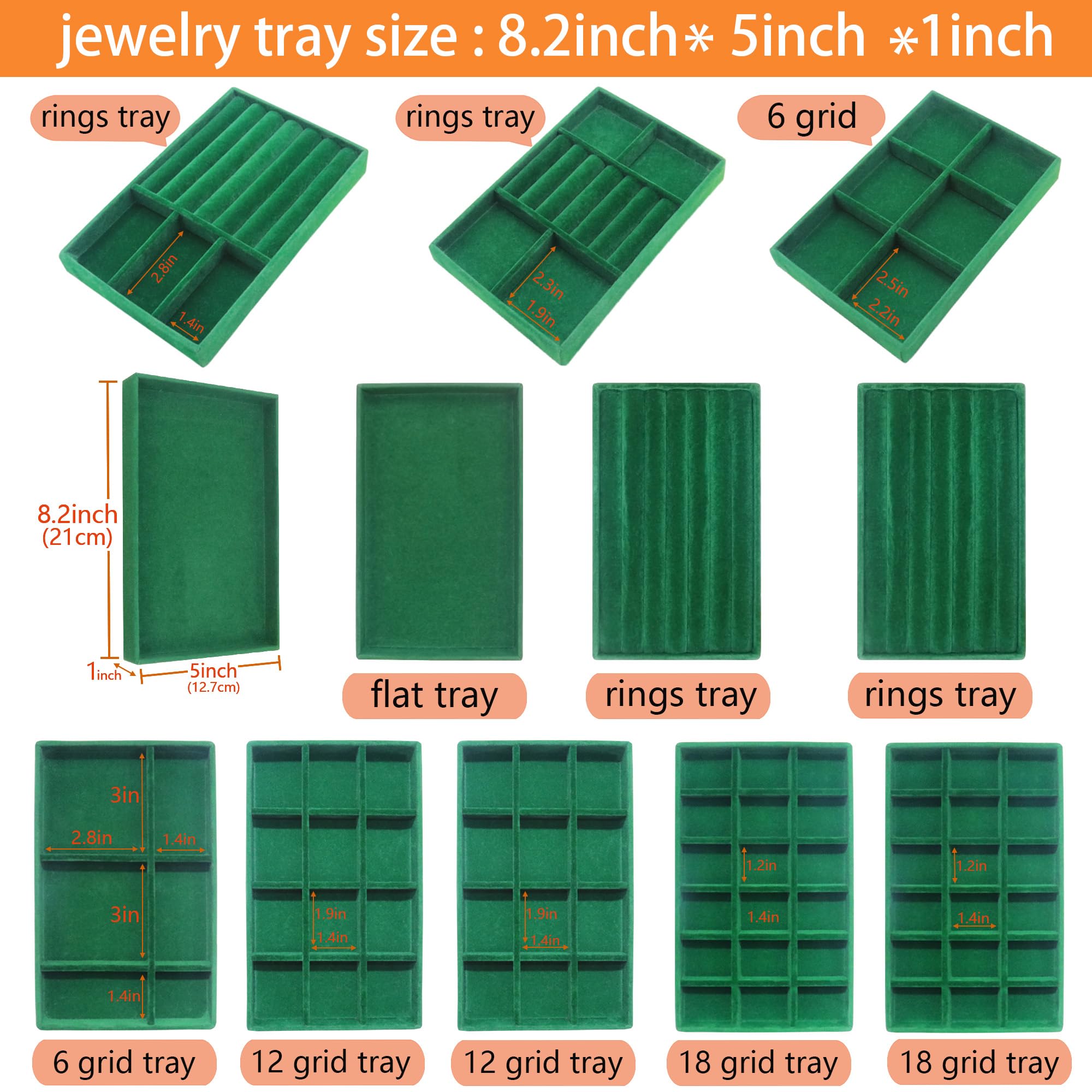Velvet Jewelry Tray 12 Set Stackable Jewelry Organizer Trays for Drawers Rings Earrings Necklaces Bracelet Watch Display Case (12 Count)