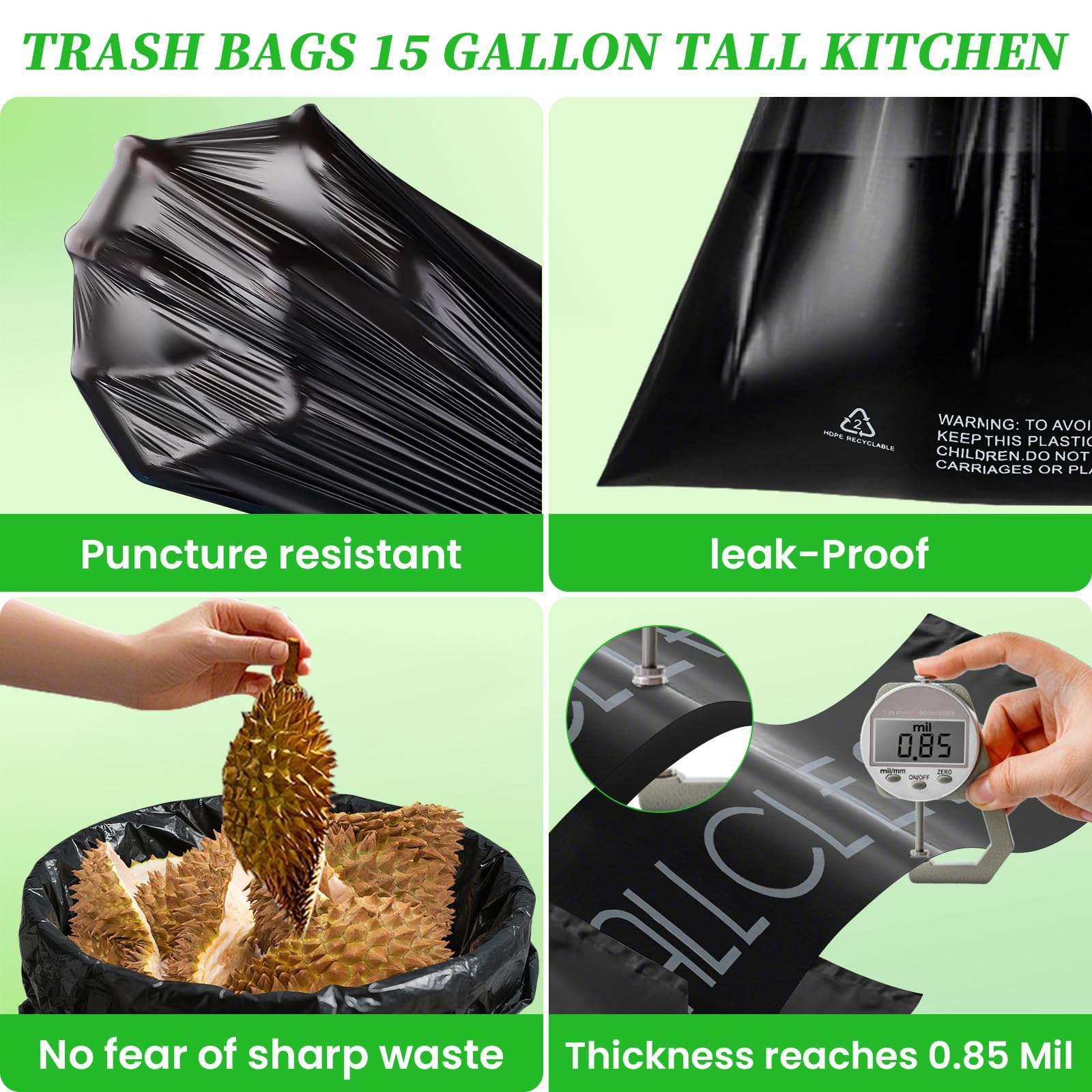 Trash Bags 15 Gallon Tall Kitchen Drawstring Garbage Bag Fit 13 (30 Count)
