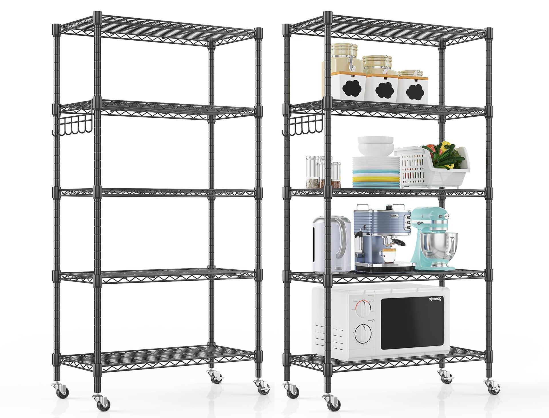 5 Tier Storage Shelf Wire Shelving Unit on Wheels Heavy Duty Metal Shelves Adjustable Steel Rack Organization for Kitchen Garage Basement (5 Count)