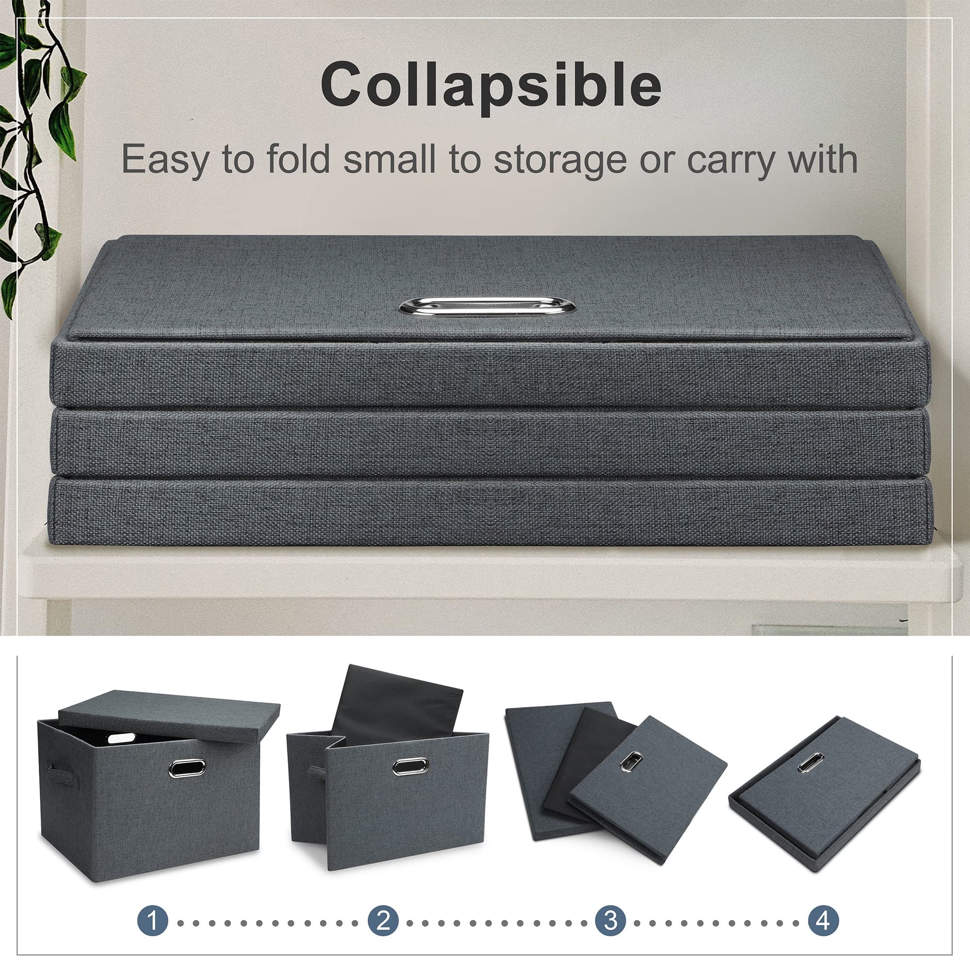 Large 17" 36 Quart Collapsible Stackable Storage Bins with Lids (5 Count)
