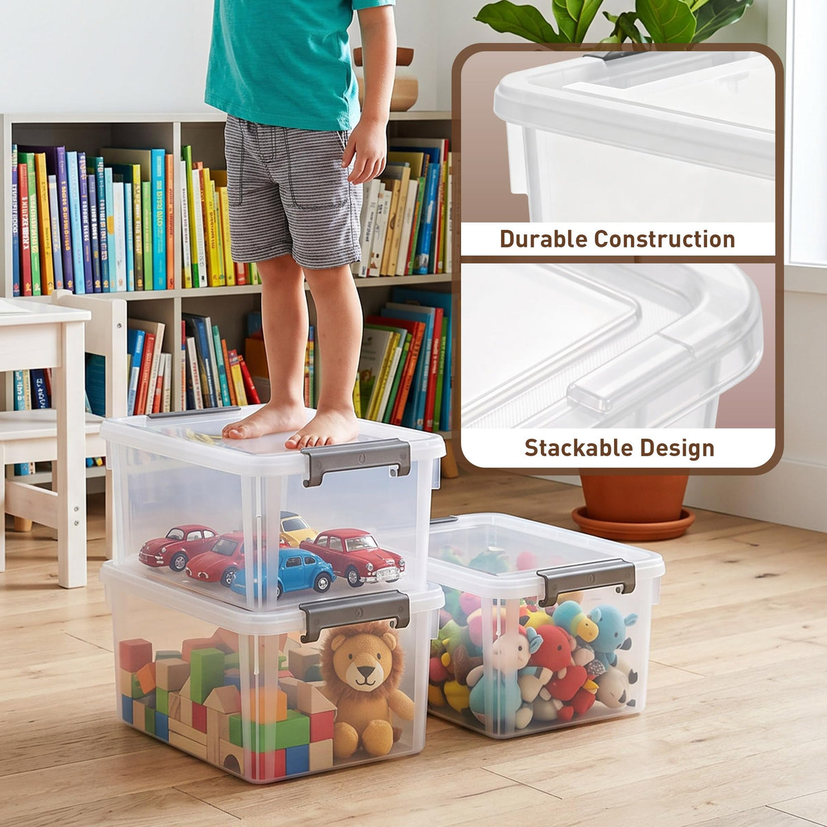 17 QT Plastic Storage Bins with Latching Lids Stackable Storage Containers for Organizing Large Clear Storage Box for Garage (4 Count)