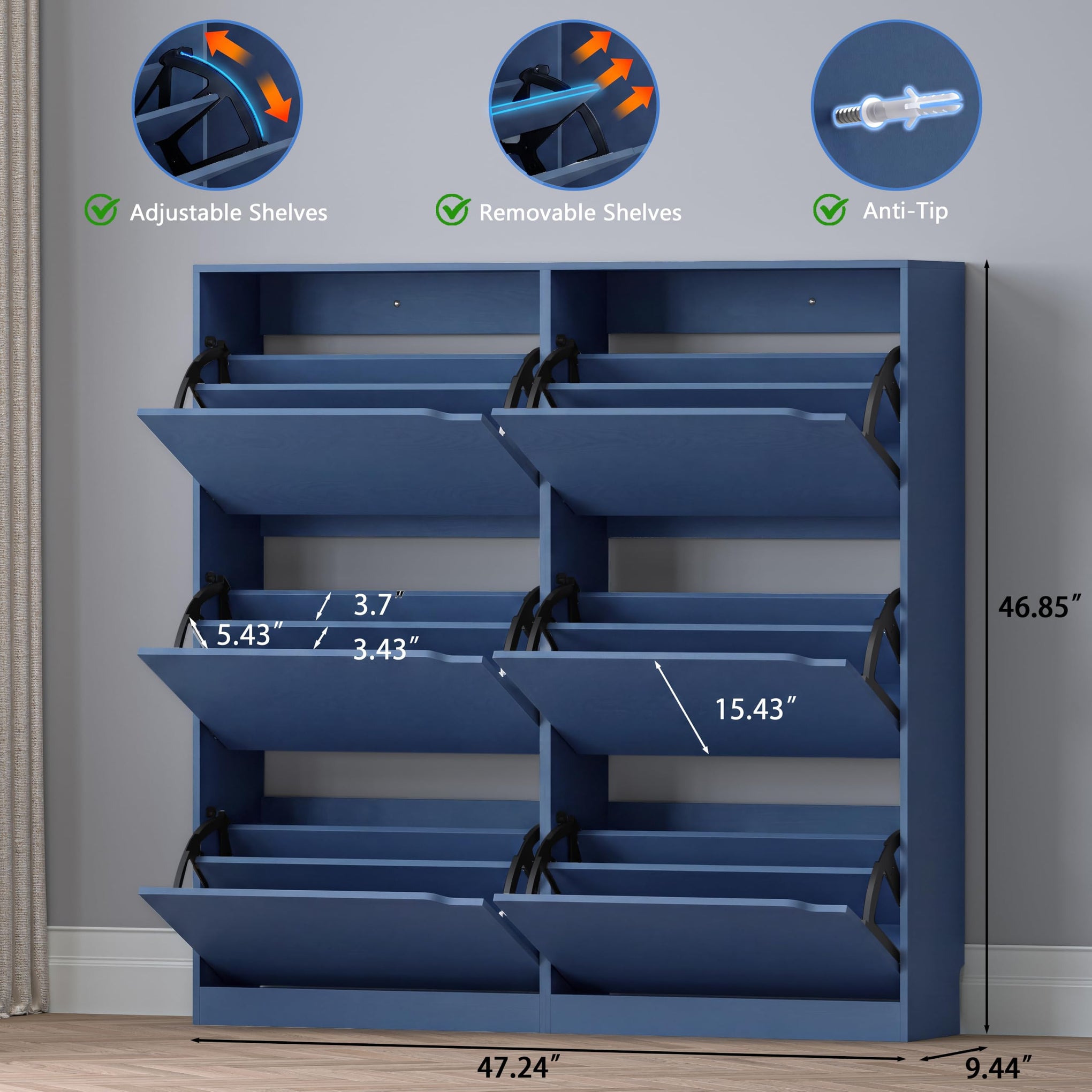 Shoe Cabinet with 6 Flip Drawers