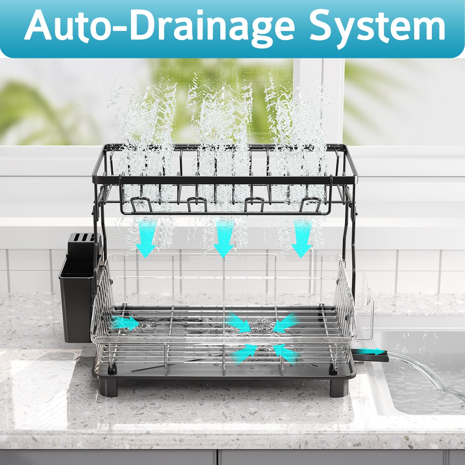 2 Tier Dish Drying Rack for Kitchen Counter