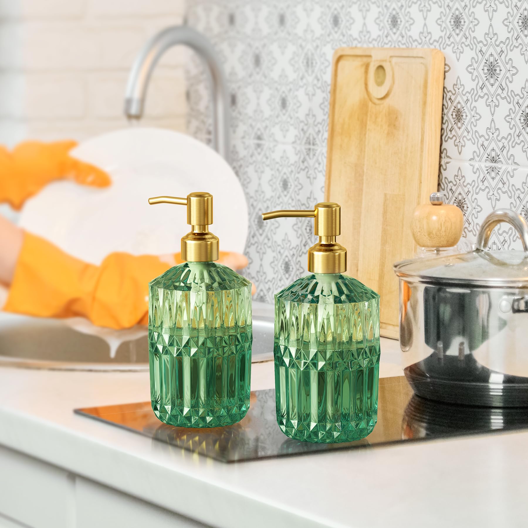 Soap Dispenser Green Glass Soap Dispenser with Pump Stainless Steel