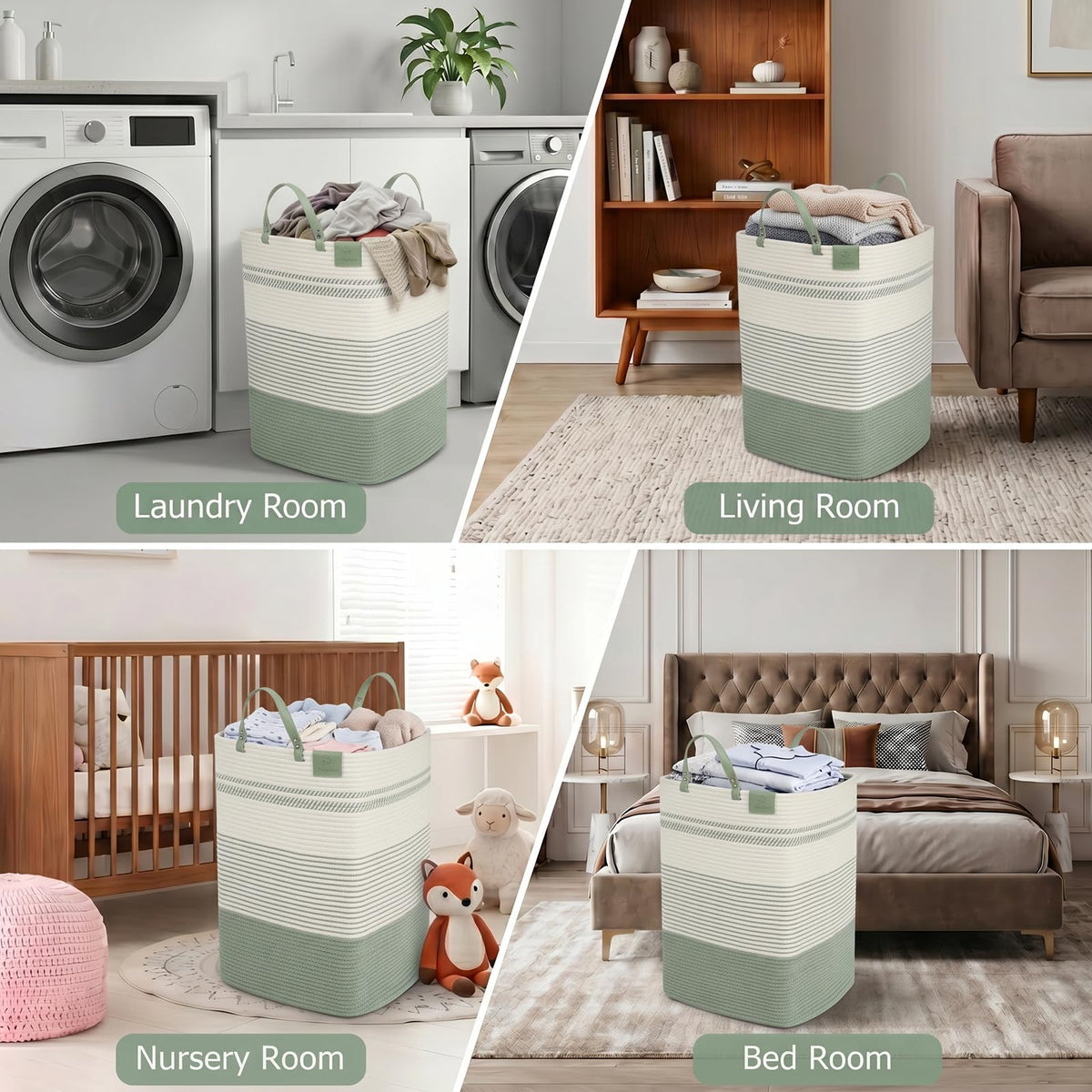 75L Woven Laundry Hamper with Long Leather Handles