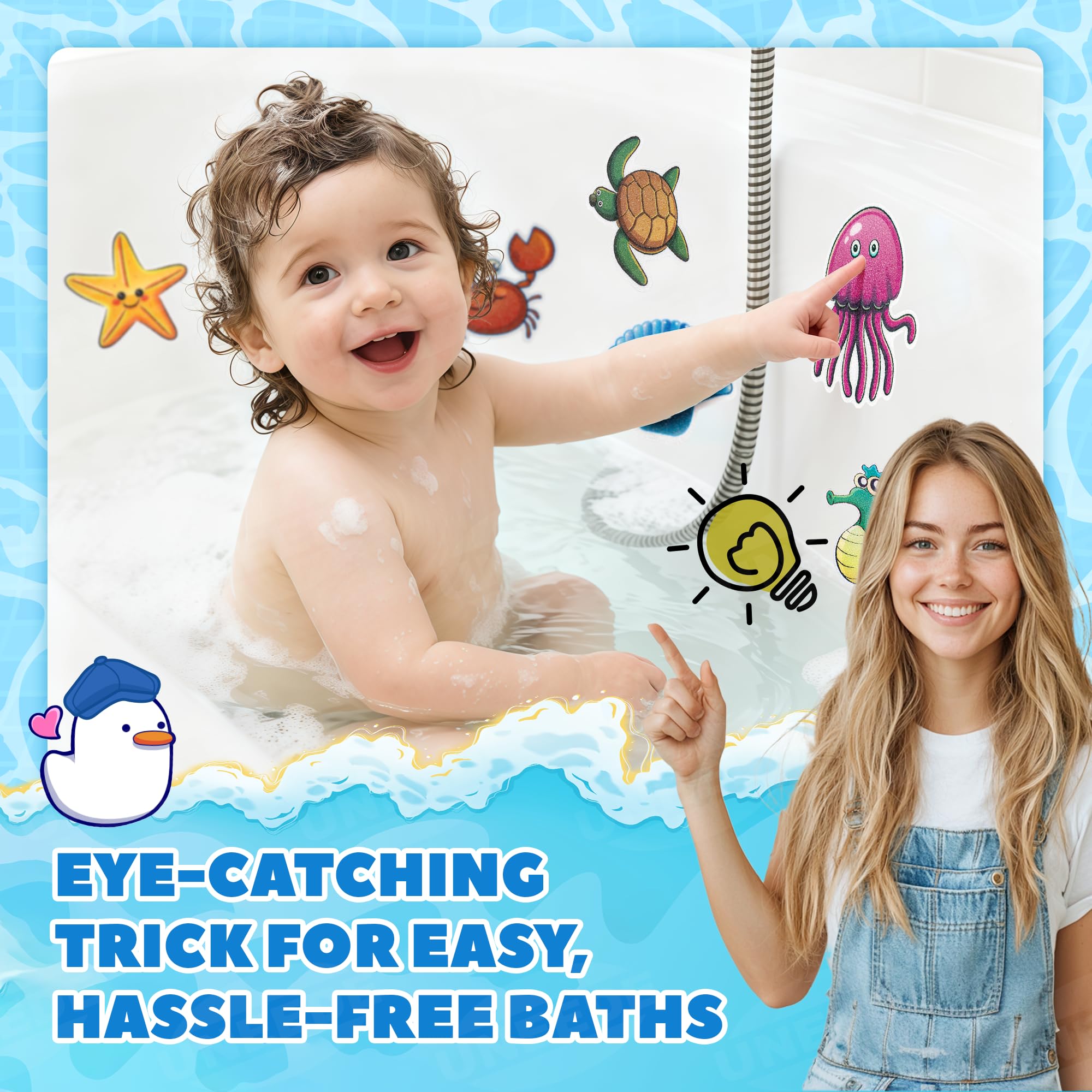Kids Bathtub Mat Non Slip with 24PCS Bathtub Stickers for Toddlers