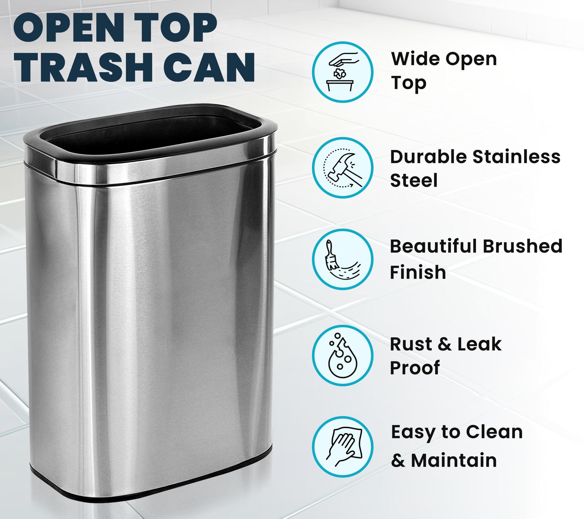 Stainless Steel Open Top Trash Can 10.5 Gallon