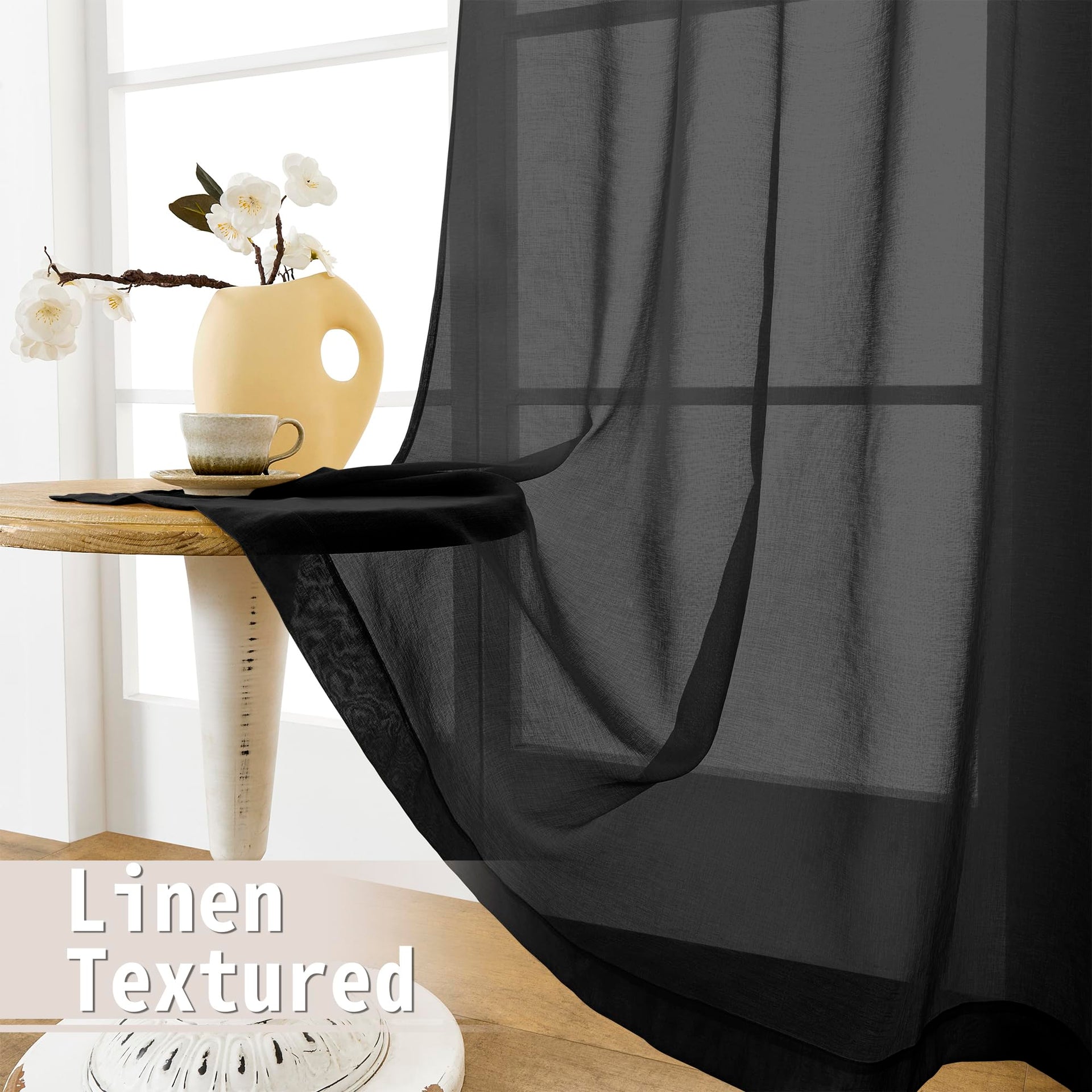 Sheer Door Curtain Closet Linen Textured Curtain Sheers Doorway Light Filtering Voile French Door Rod Pocket Curtains Patio Glass Doors