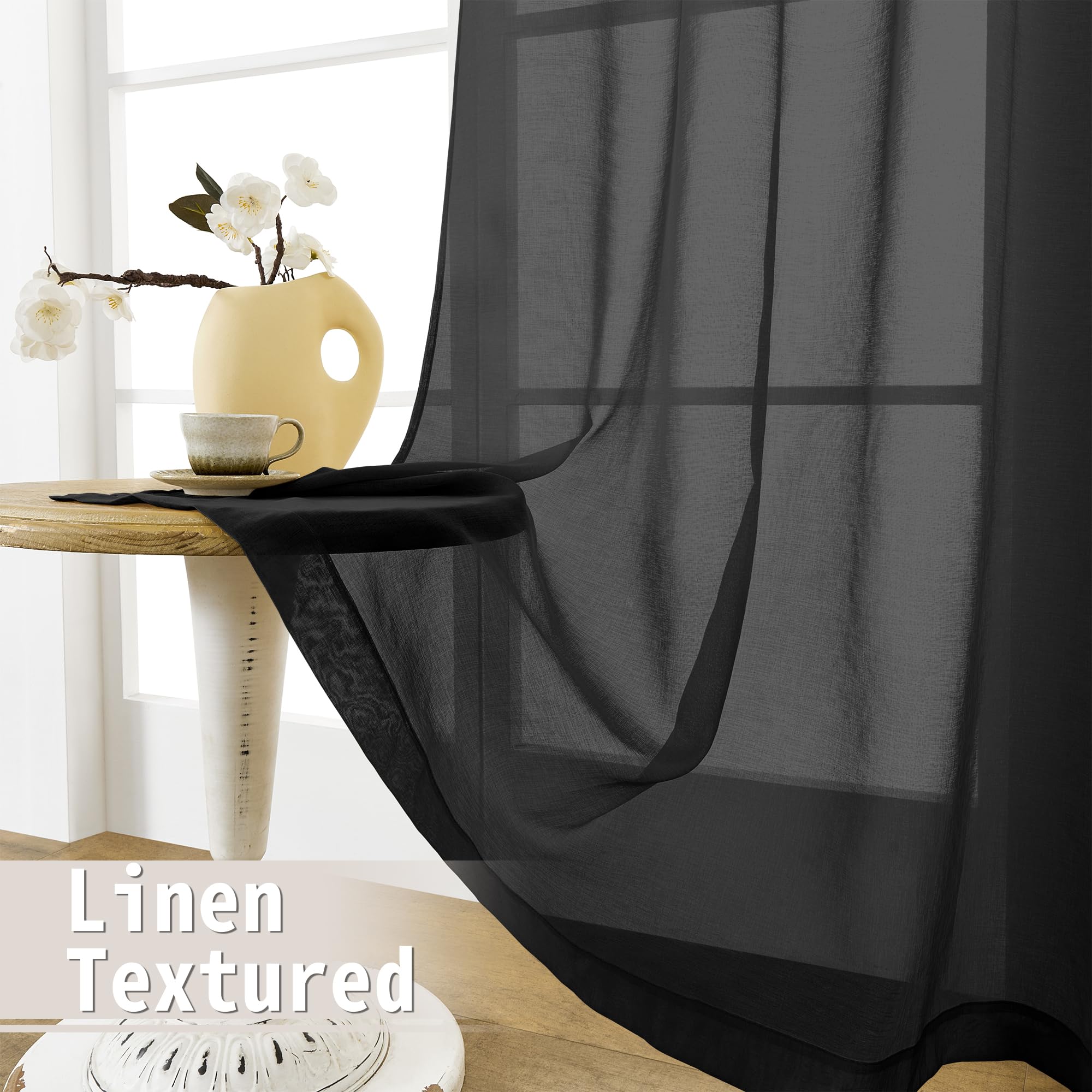 Sheer Door Curtain Closet Linen Textured Curtain Sheers Doorway Light Filtering Voile French Door Rod Pocket Curtains Patio Glass Doors