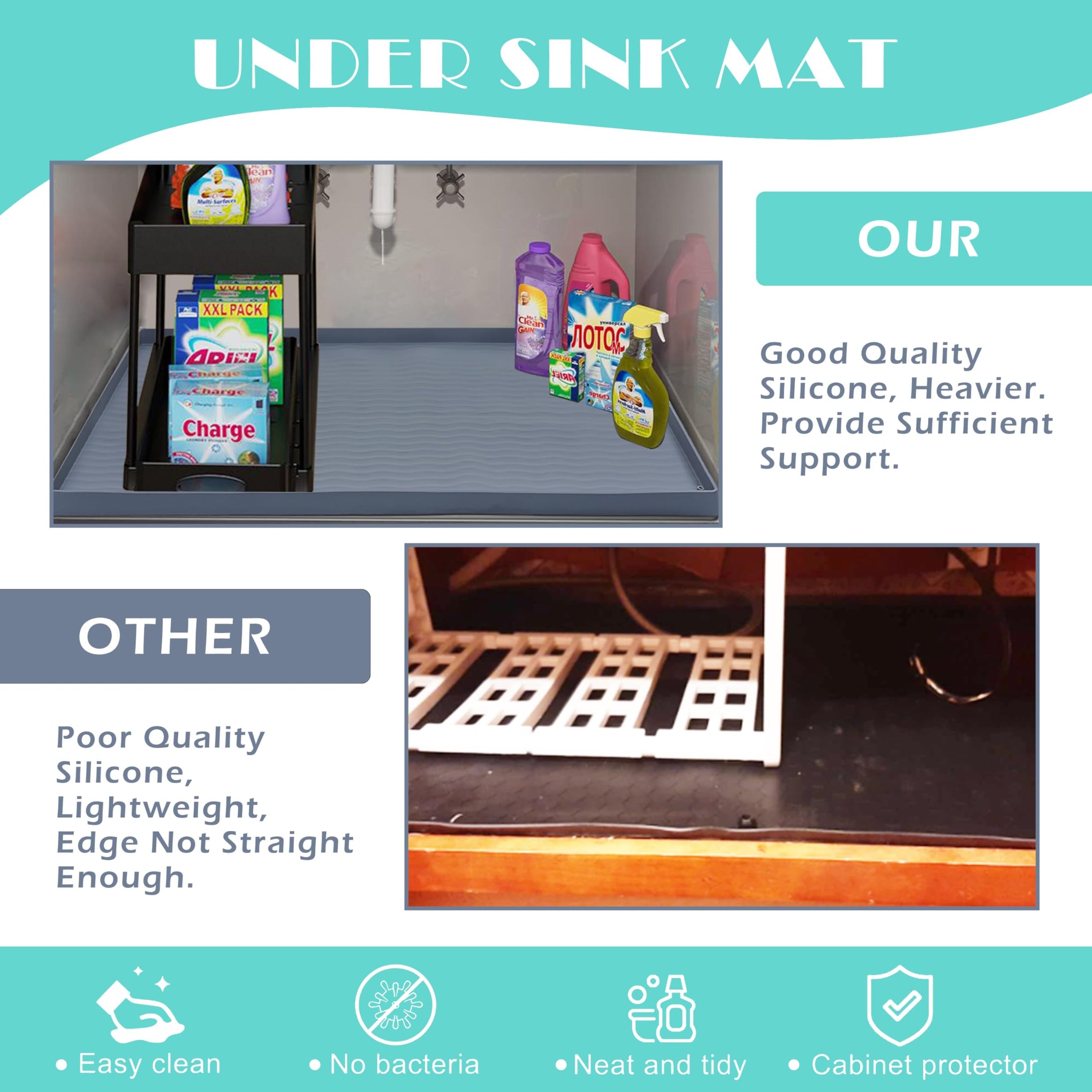 Waterproof Silicone Under Sink Mat 31'' x 22'' Shelf Liner for Kitchen and Bathroom