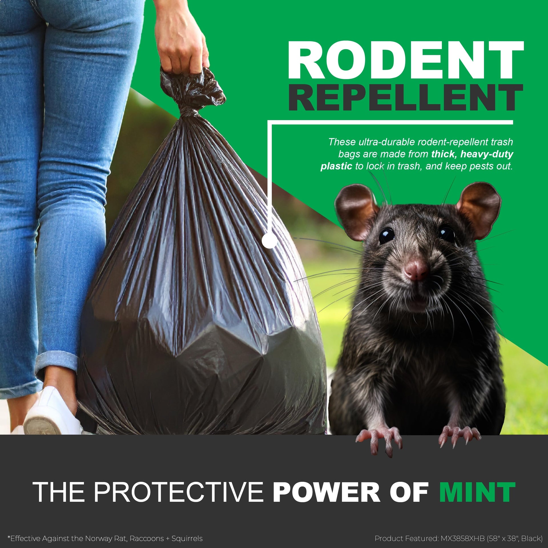 Rodent Repellent Outdoor Home and Industrial Trash Bags with Drawstring & Mint (90 Count)