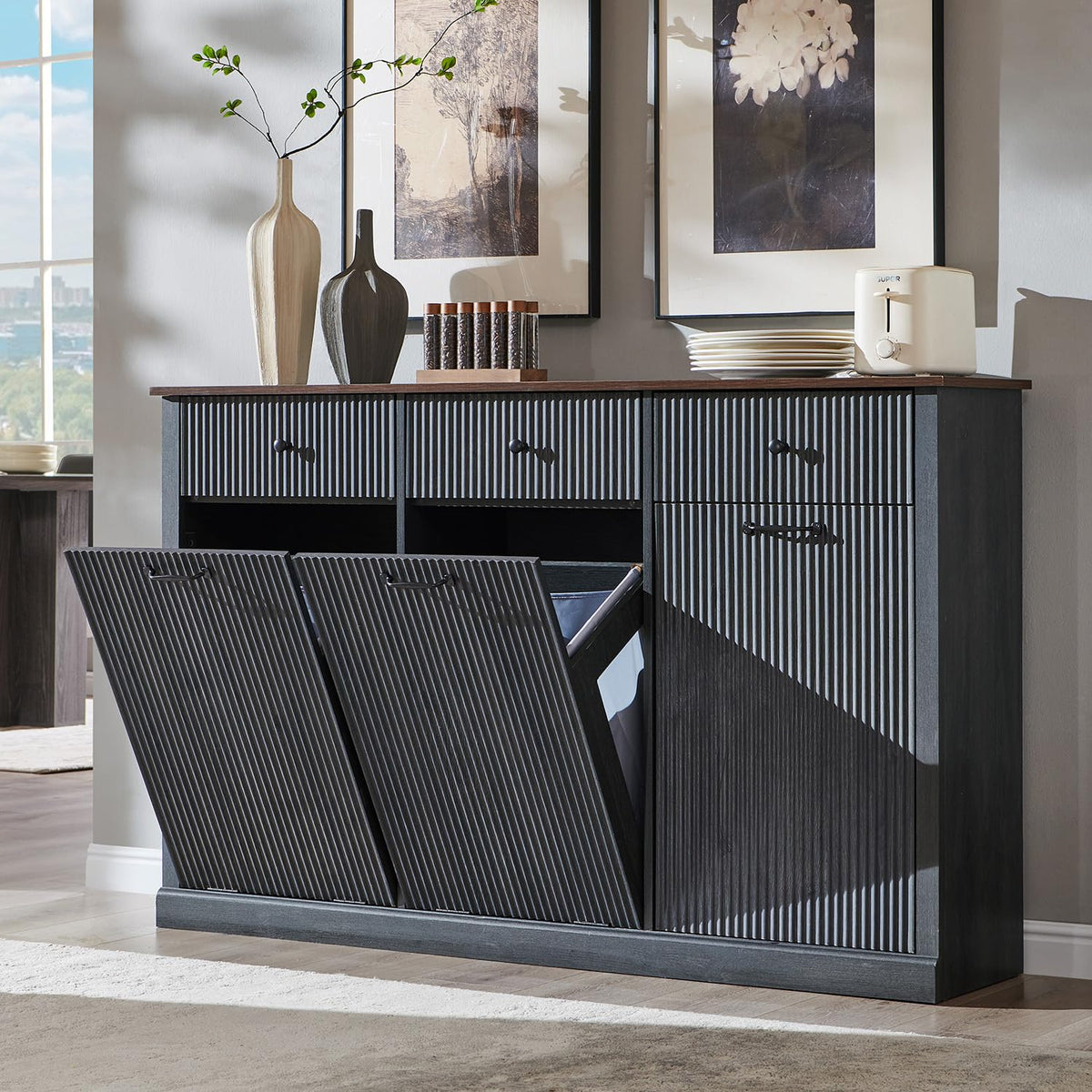 Triple Tilt Out Trash Can Cabinet
