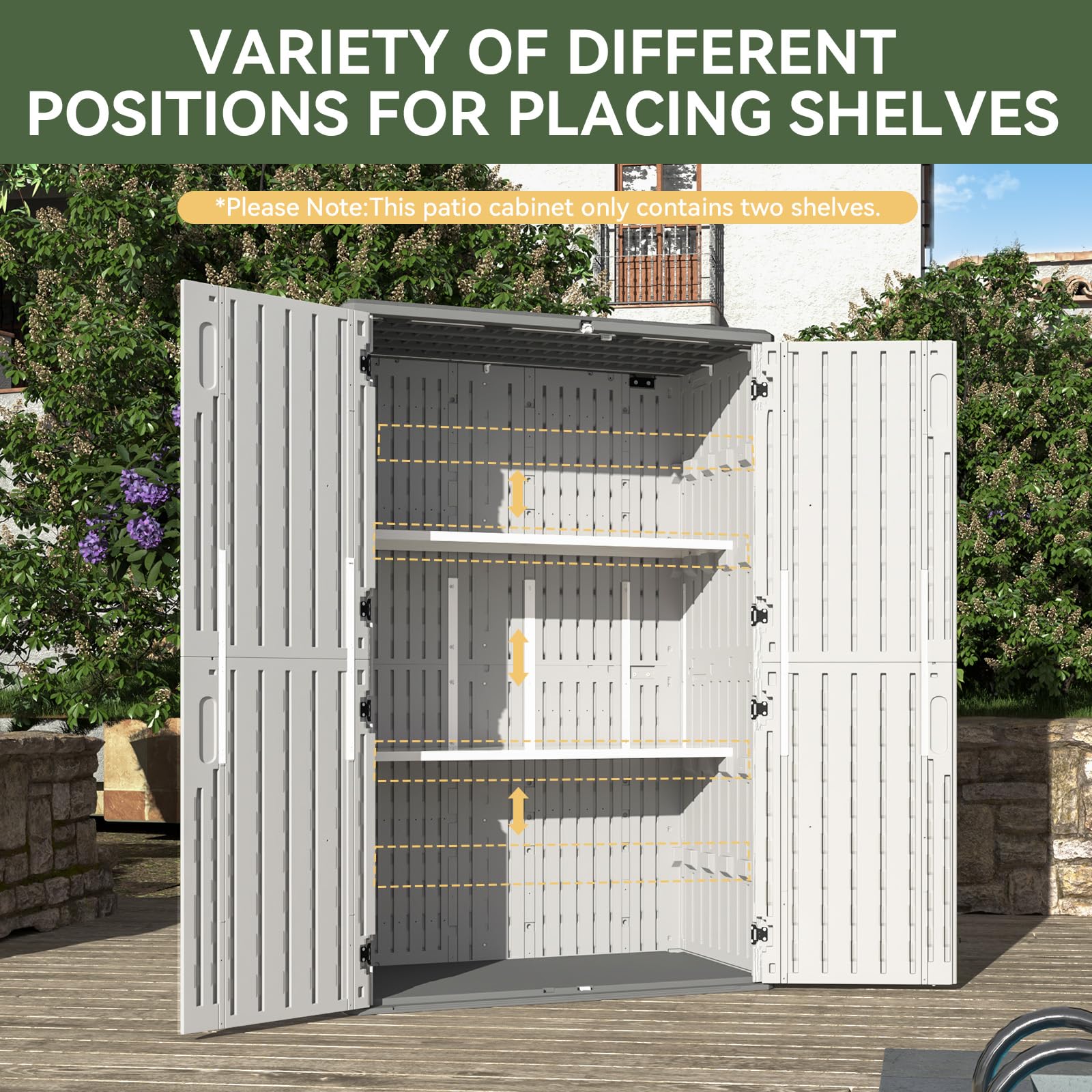 64 Cu.Ft Resin Outdoor Storage Shed with 2 Shelves & Floor