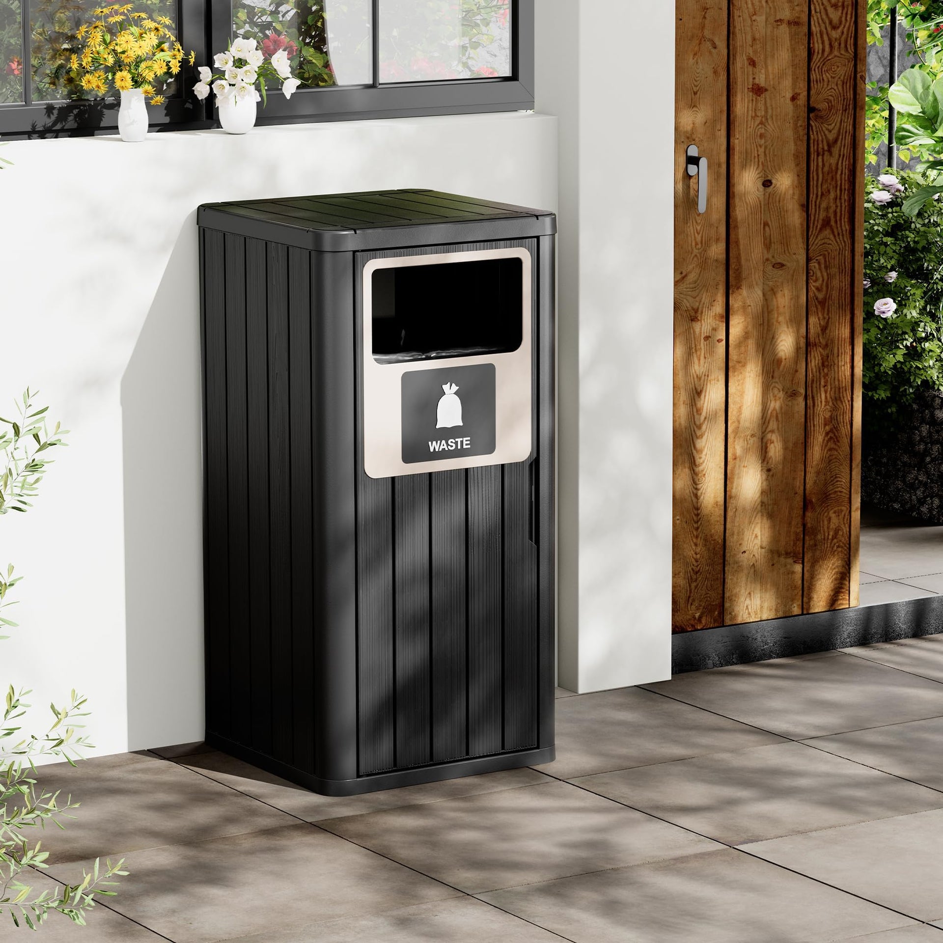 Outdoor Trash Can Waterproof Resin Patio Garbage Can for Outdoor Trash Bin for Patio