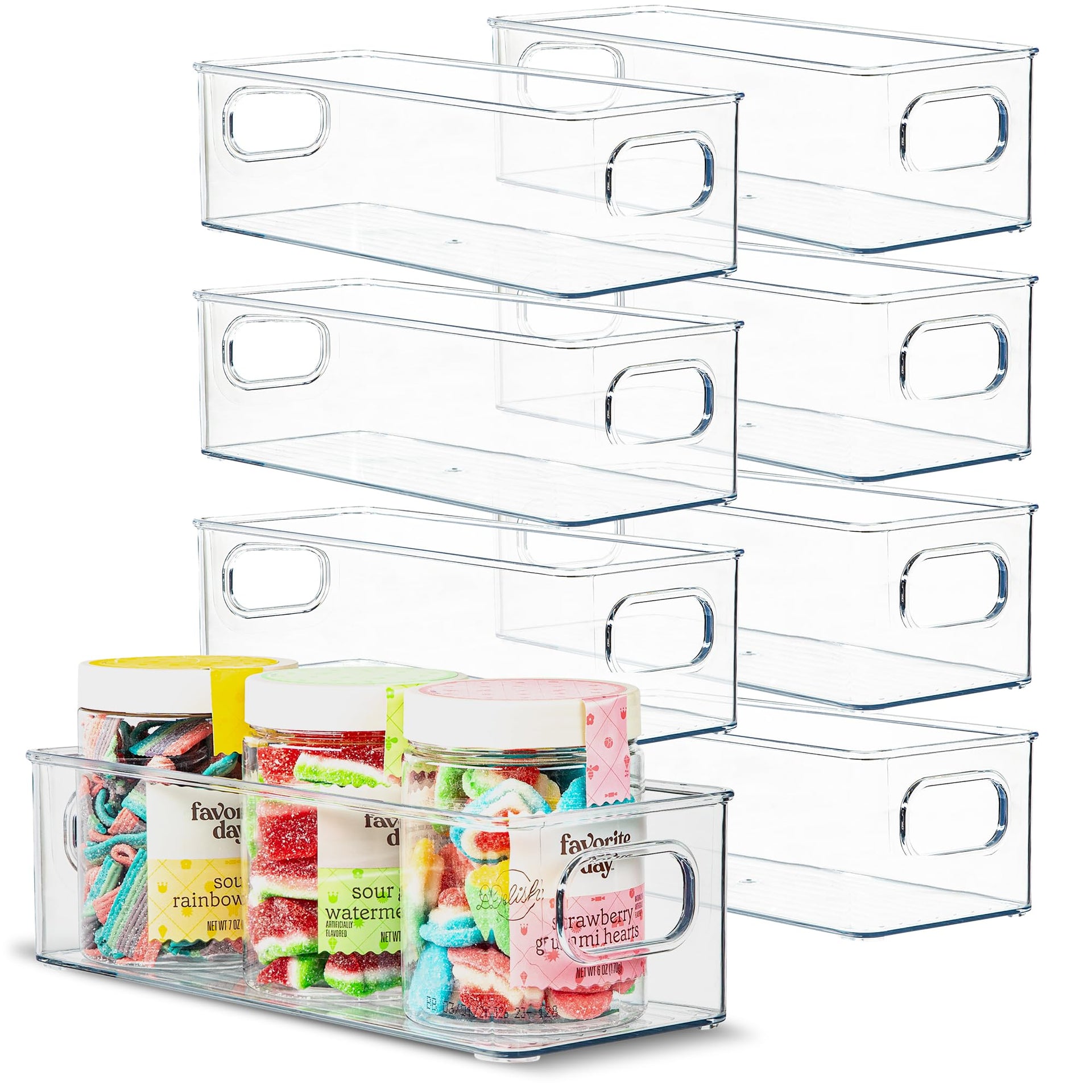 Plastic Food Storage 8 Pack Clear Container Bin with Handles for Organizing Kitchen (8 Count)