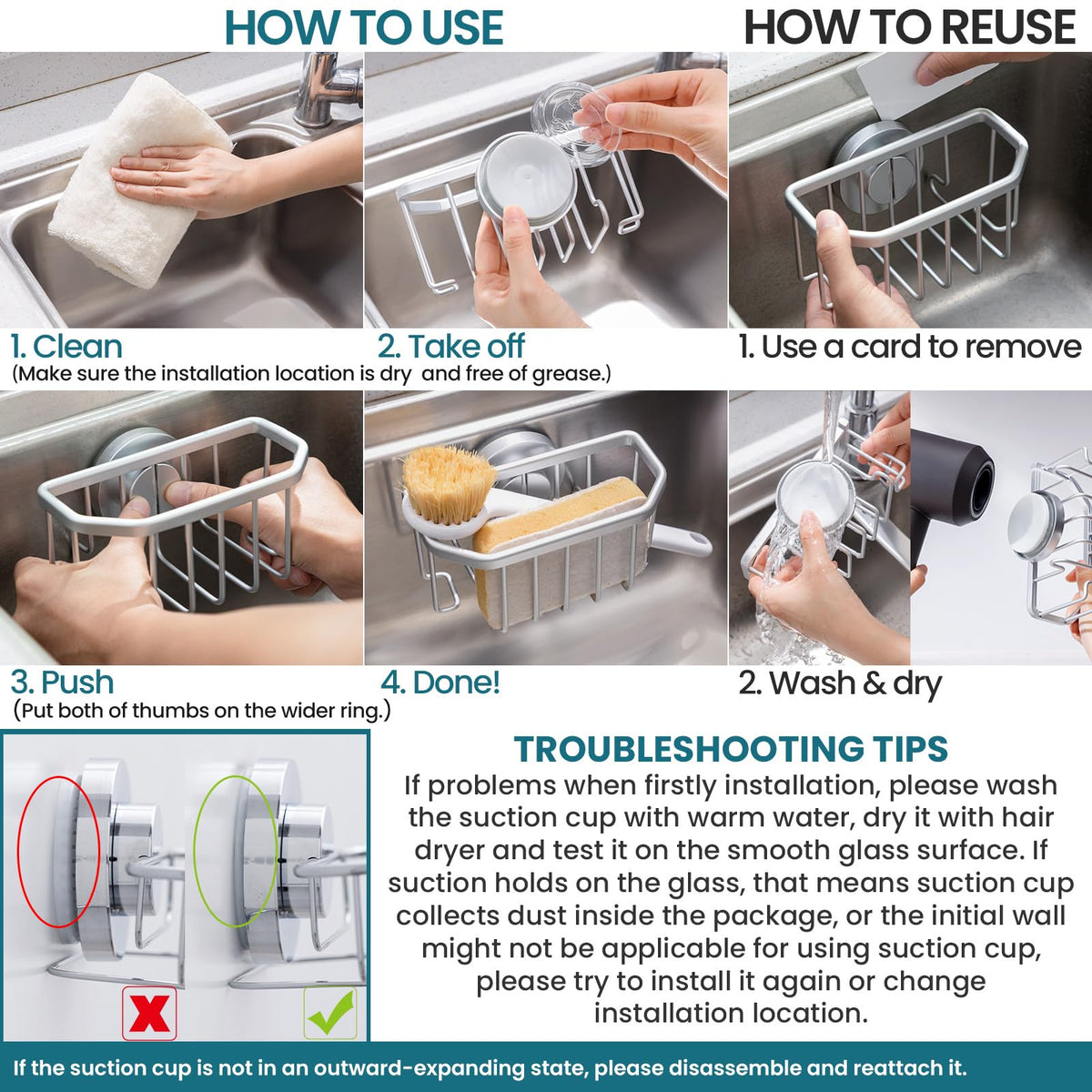 Sponge Holder for Kitchen Sink with Suction Cup