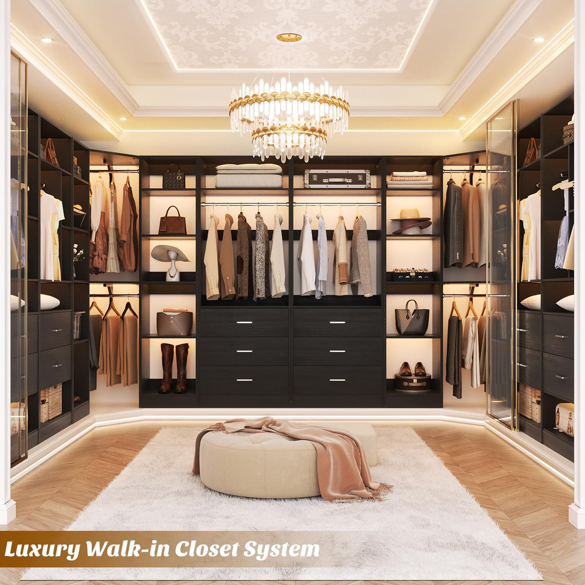 Corner Closet System with 5 Drawers