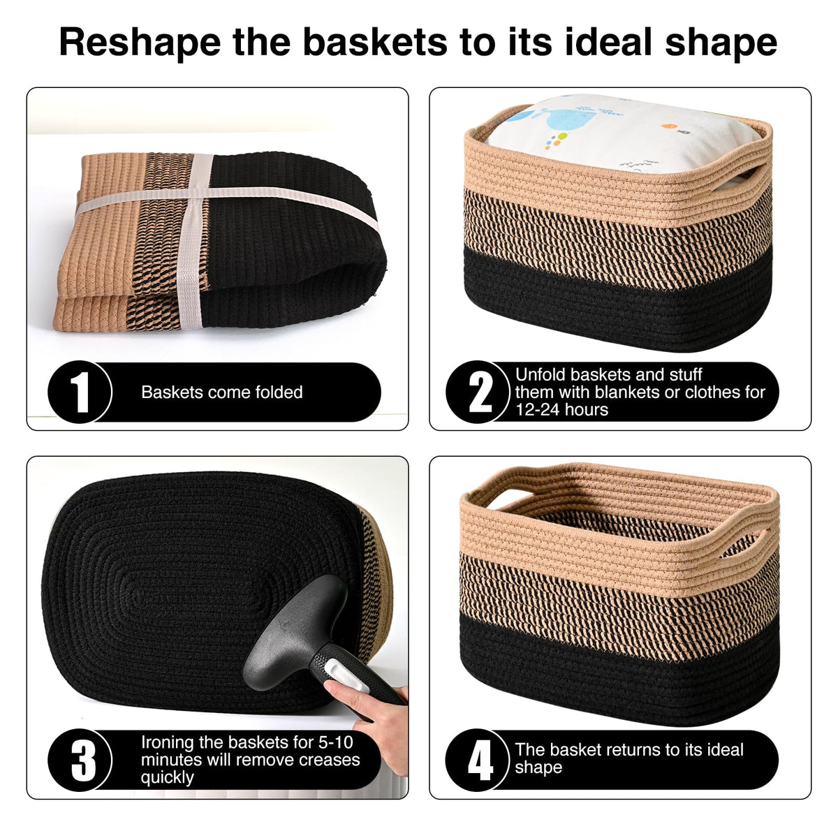 Storage Baskets for Organizing Shelves (3 Count)