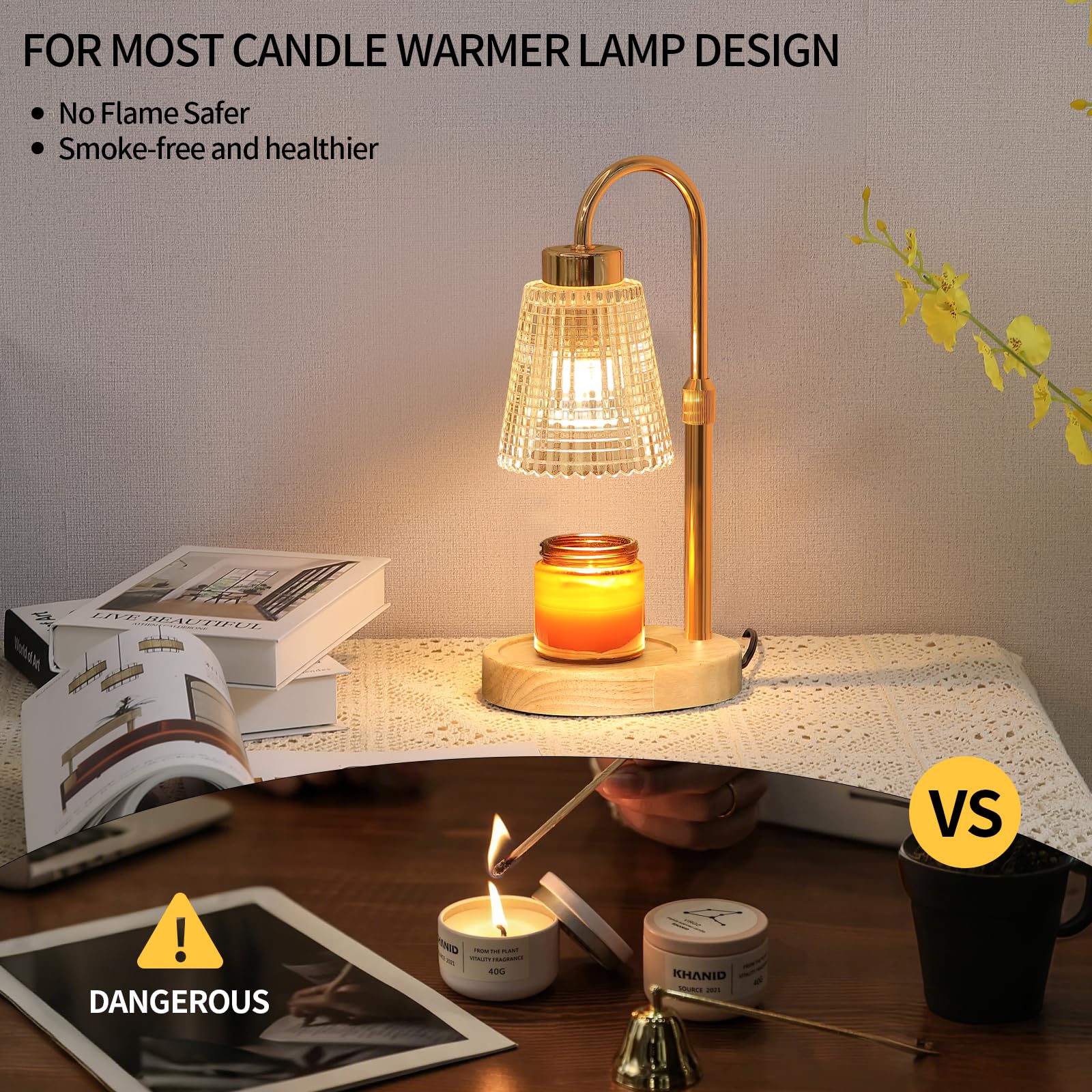 Gold Candle Warmer Lamp with Timer and Dimmer