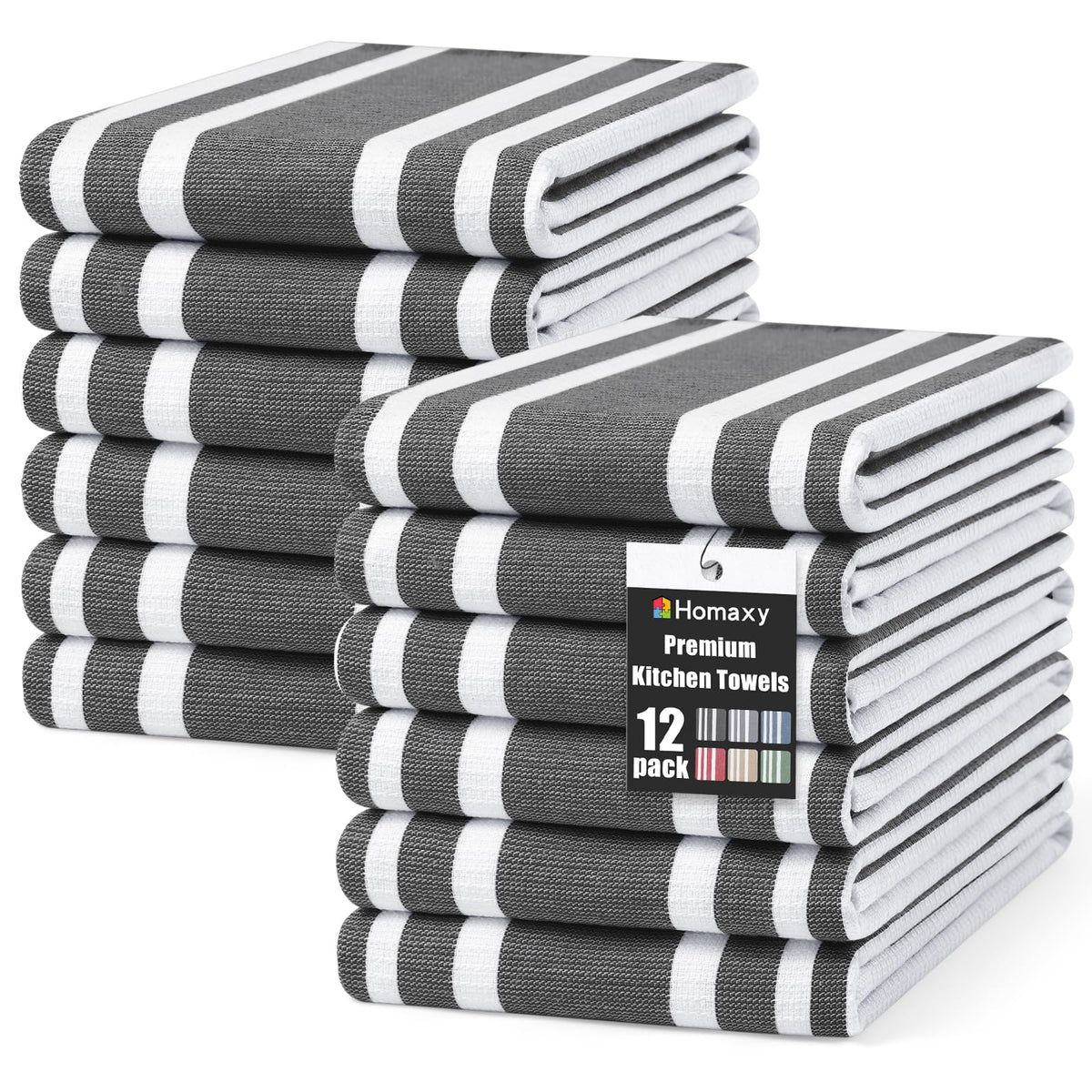 Premium Cotton Stripe Kitchen Towels 12 Pack (12 Count)