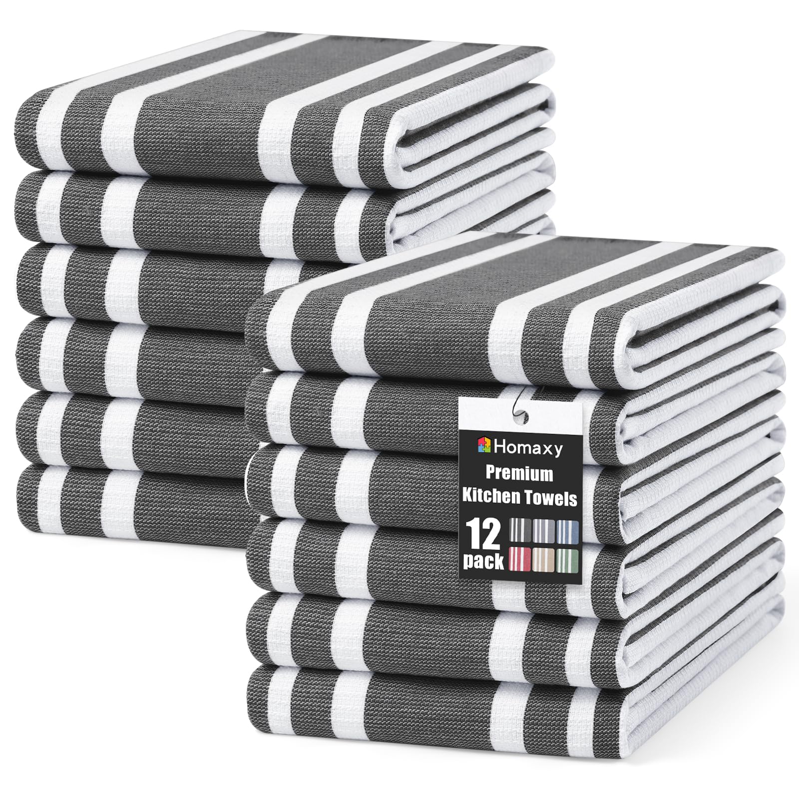 Premium Cotton Stripe Kitchen Towels 12 Pack (12 Count)