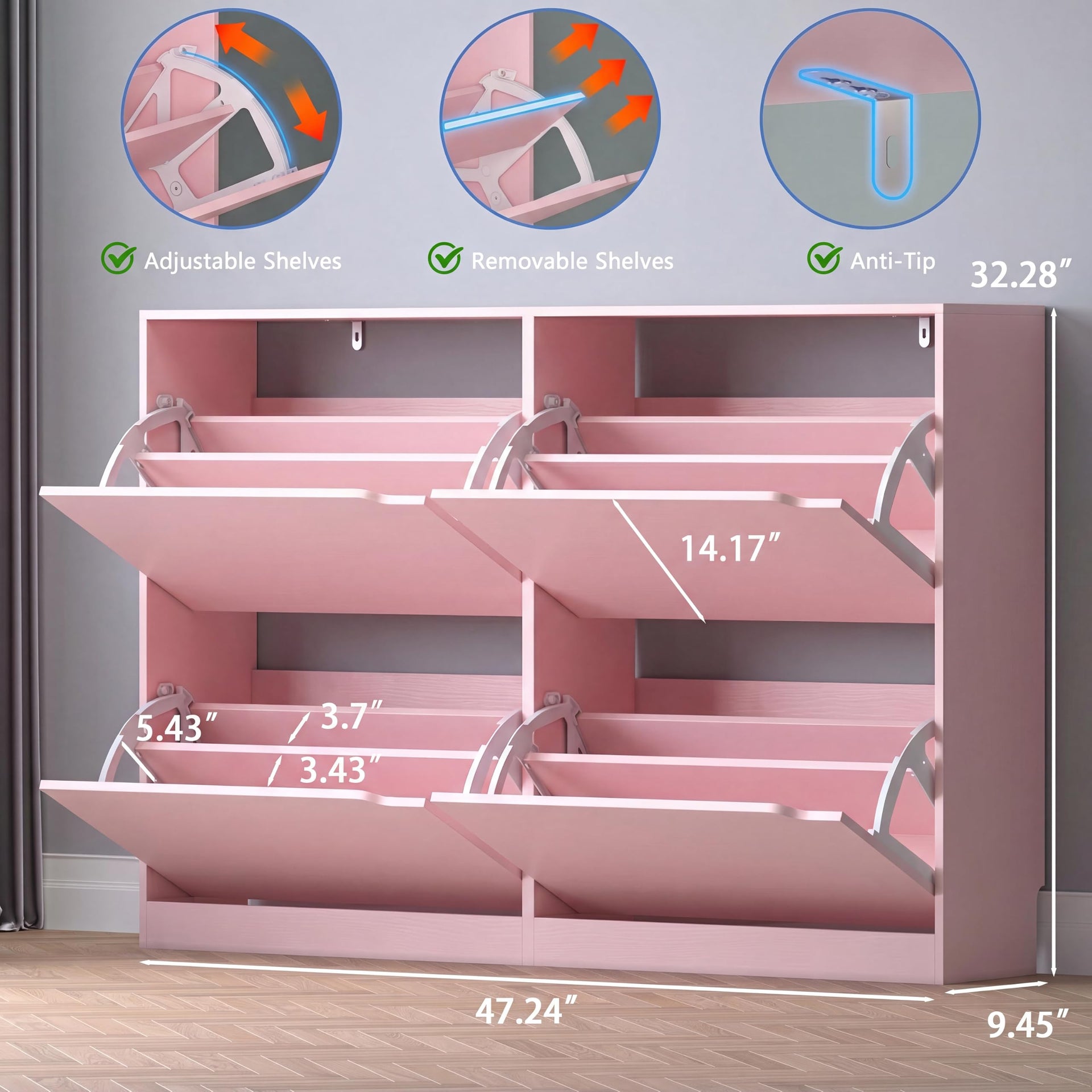 Shoe Cabinet with 4 Flip Drawers