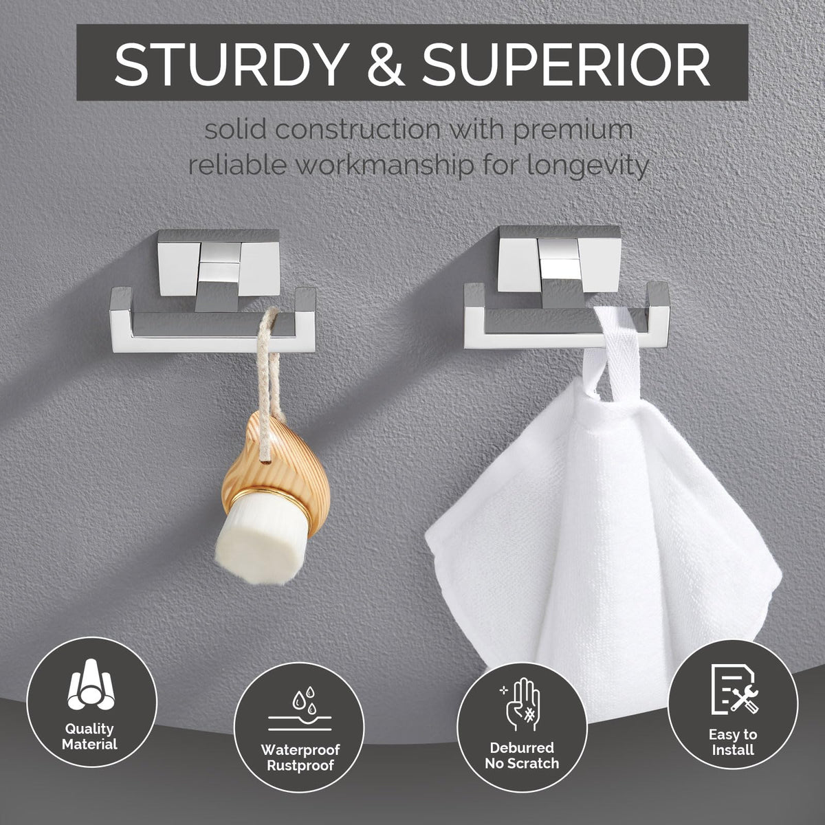 Double Towel Hooks Polished Chrome (2 Count)