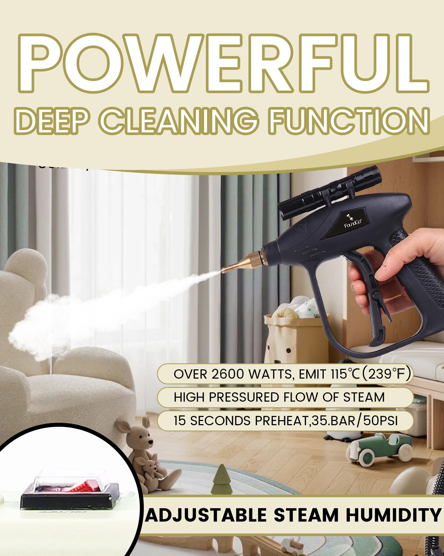 1700W Tankless Handheld Steam Cleaner with 7 Brushes 20s Heating to 239℉ Pressurized Portable Steam Cleaner