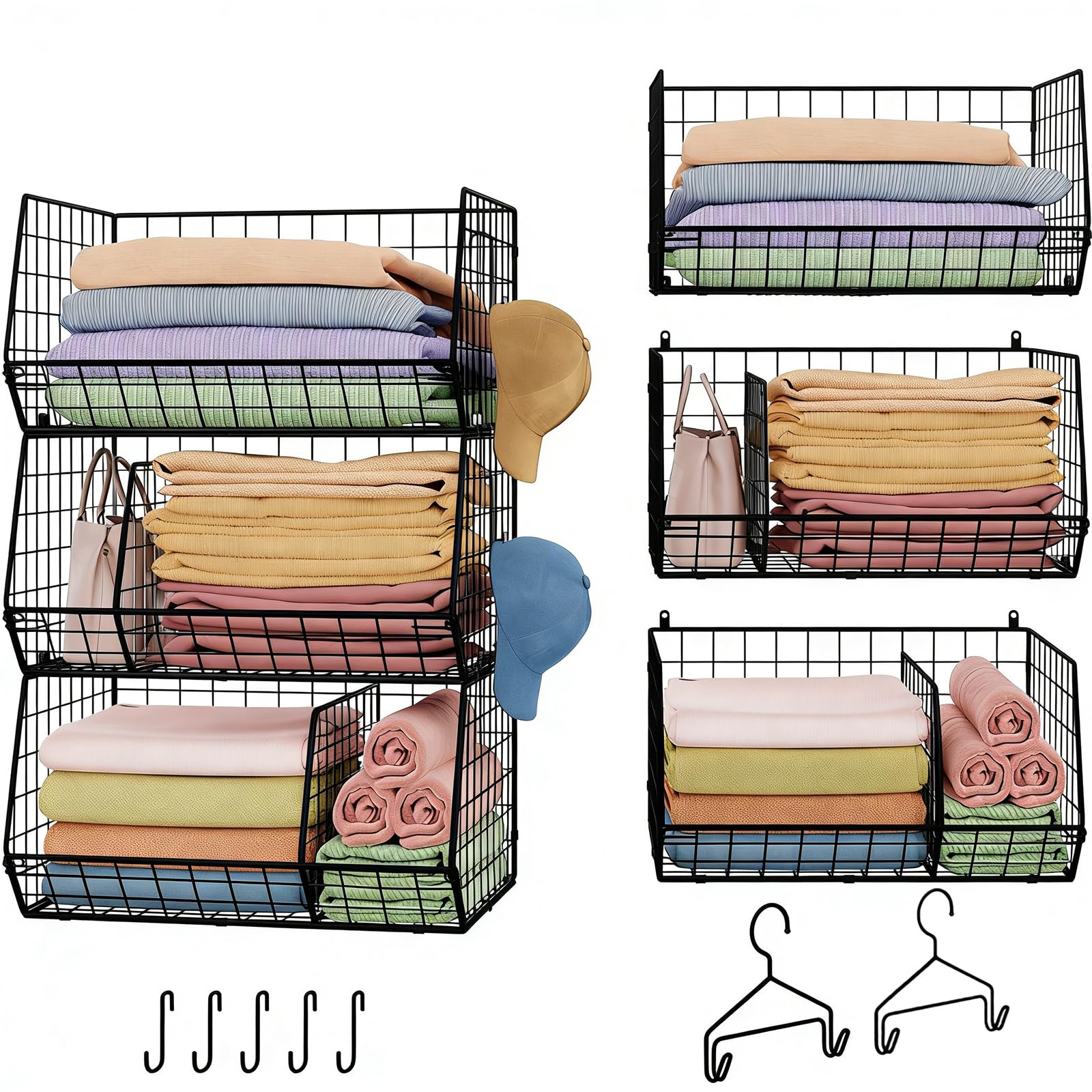 3 Tier Closet Hanging Shelves with Divider