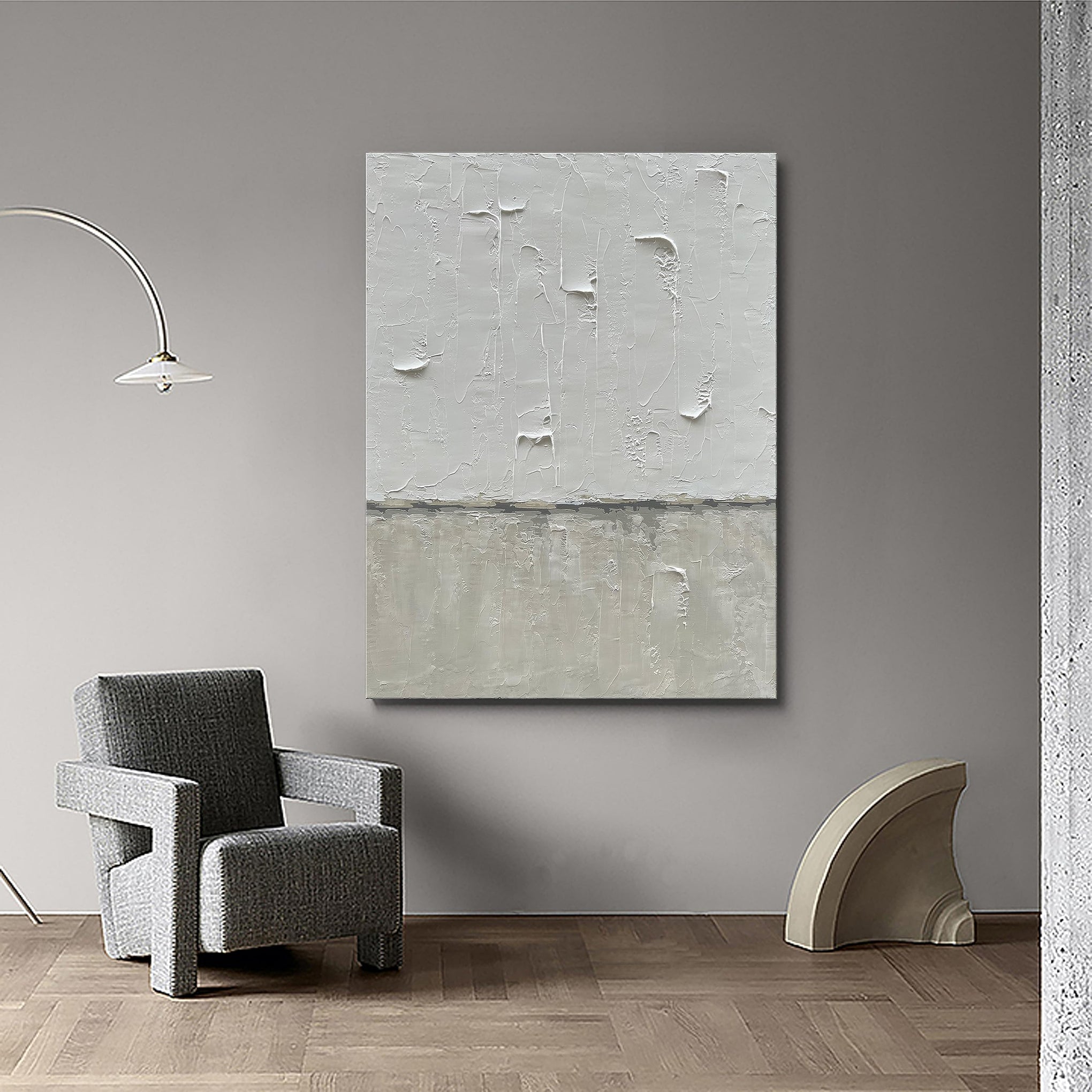 Hand Painted Grey and White Art Canvas Paintings Minimalist Abstract Oil Painting Wall Art 40x28 Inch Art Home Decoration Wall Ready to Hang