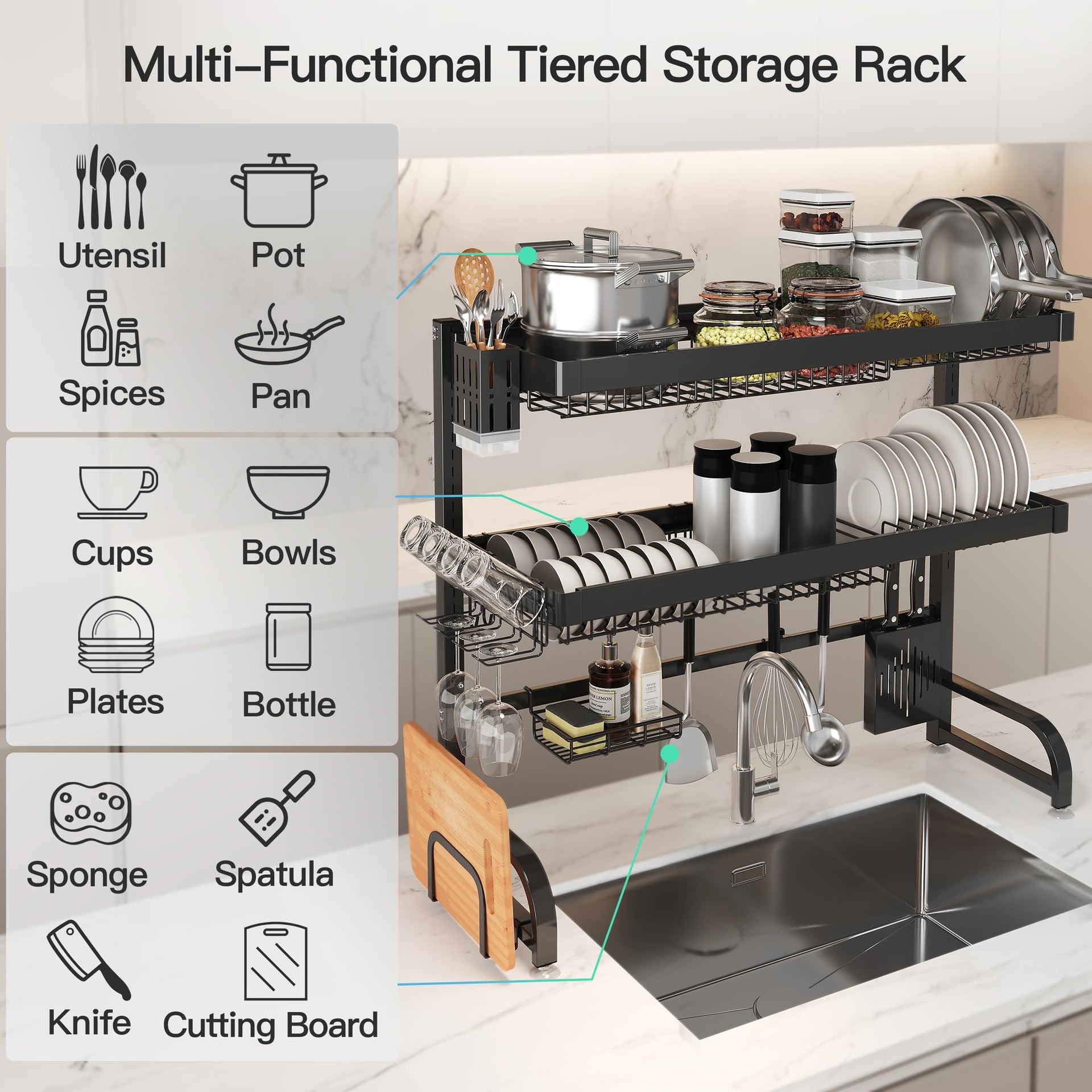 3 Tier Extra Large Stainless Steel Over The Sink Dish Drying Rack