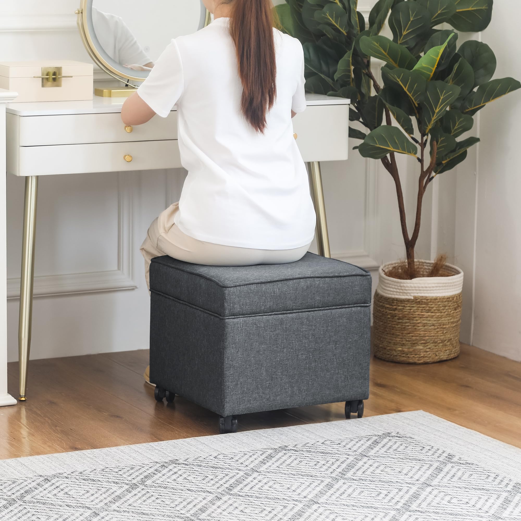 17.5" Square Fabric Ottoman with Storage
