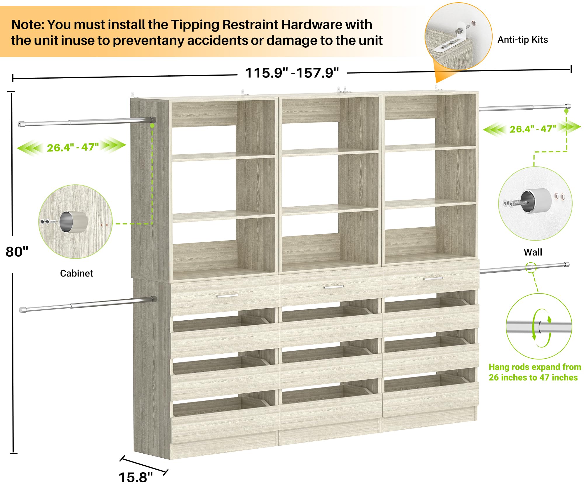 Closet System with 12 Drawers